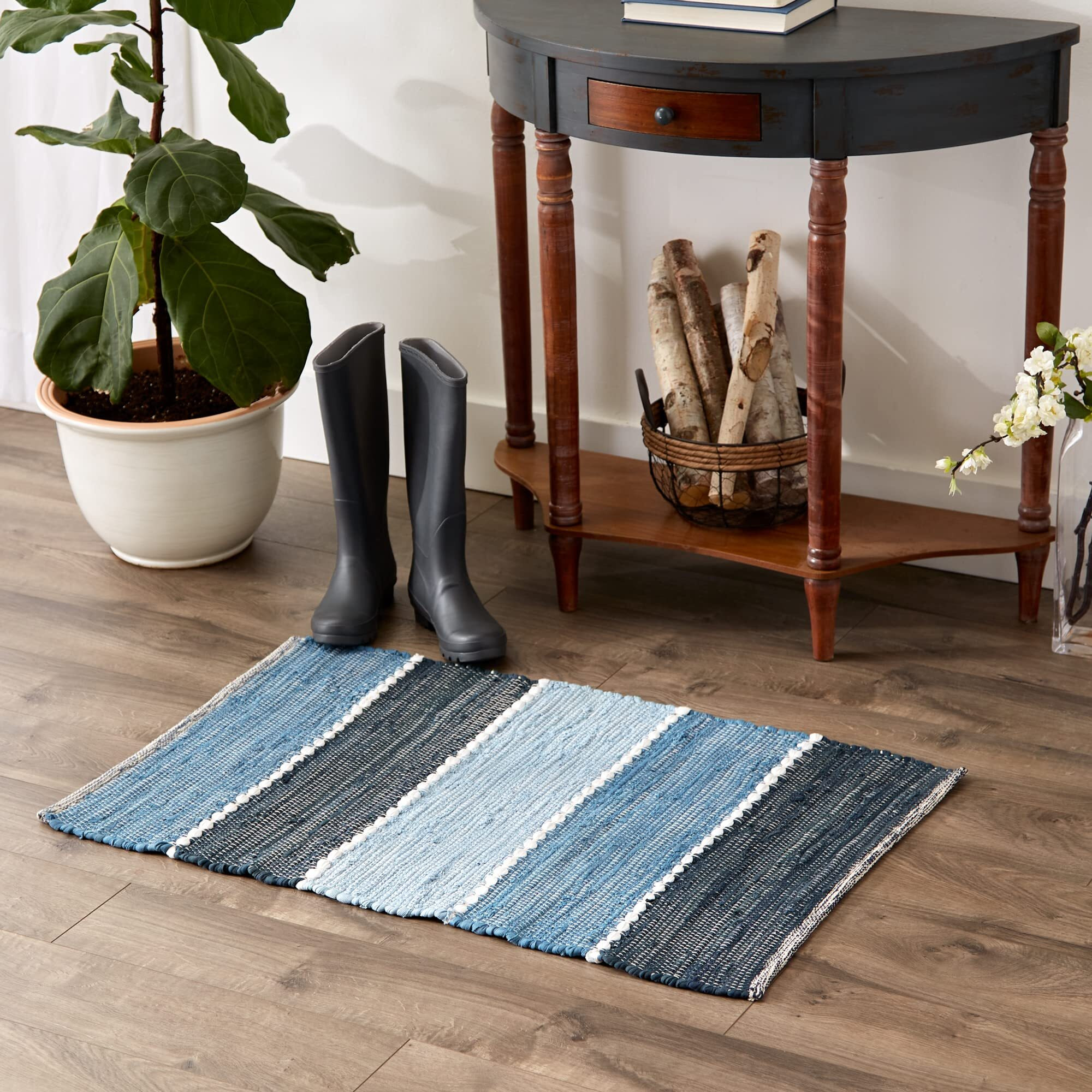 DENIM COLOR BLOCK COTTON CHINDI RUG 2x3FT