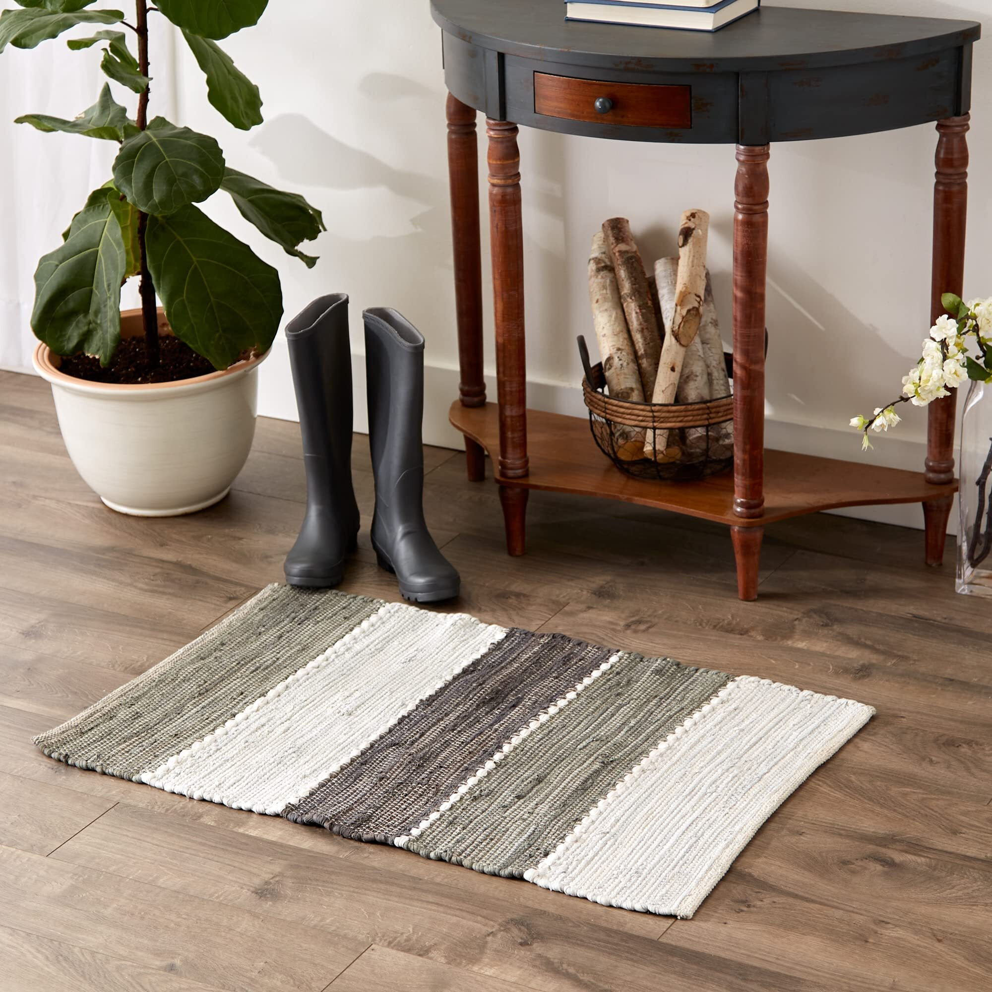 GRAY COLOR BLOCK COTTON CHINDI RUG 2x3FT