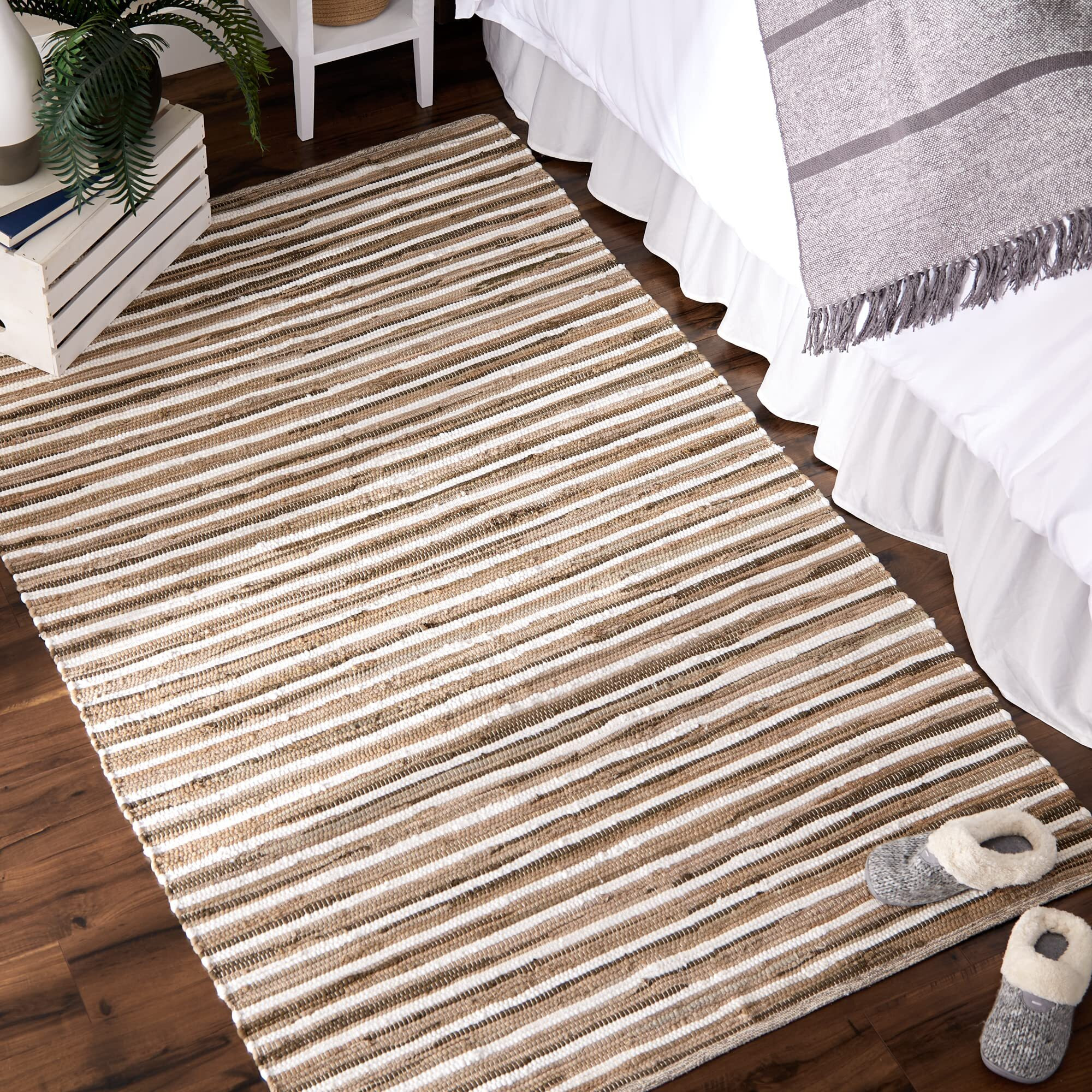 TAUPE SLIM STRIPE COTTON CHINDI RUG 4x6FT