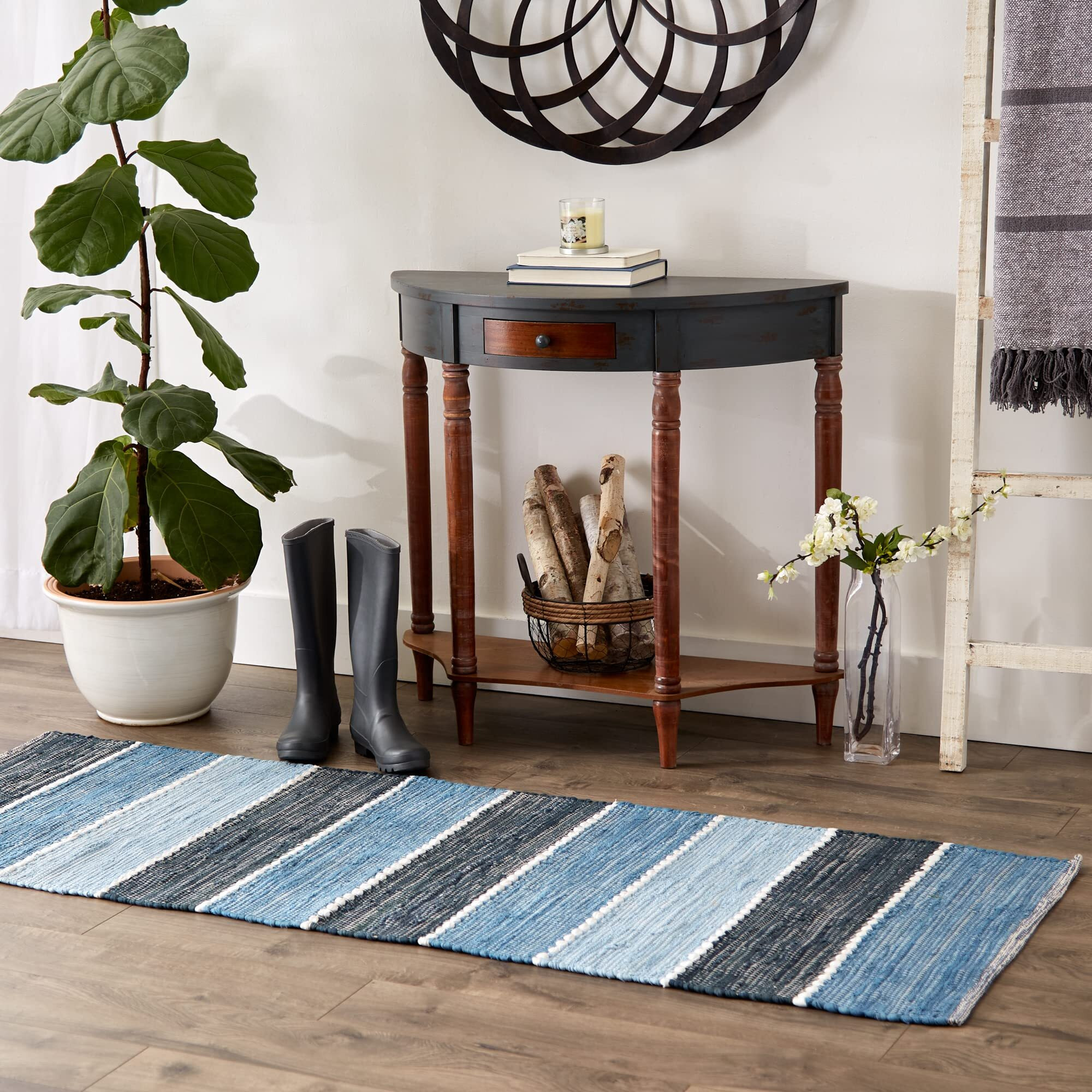 DENIM COLOR BLOCK COTTON CHINDI RUG 2FT 3INx6FT
