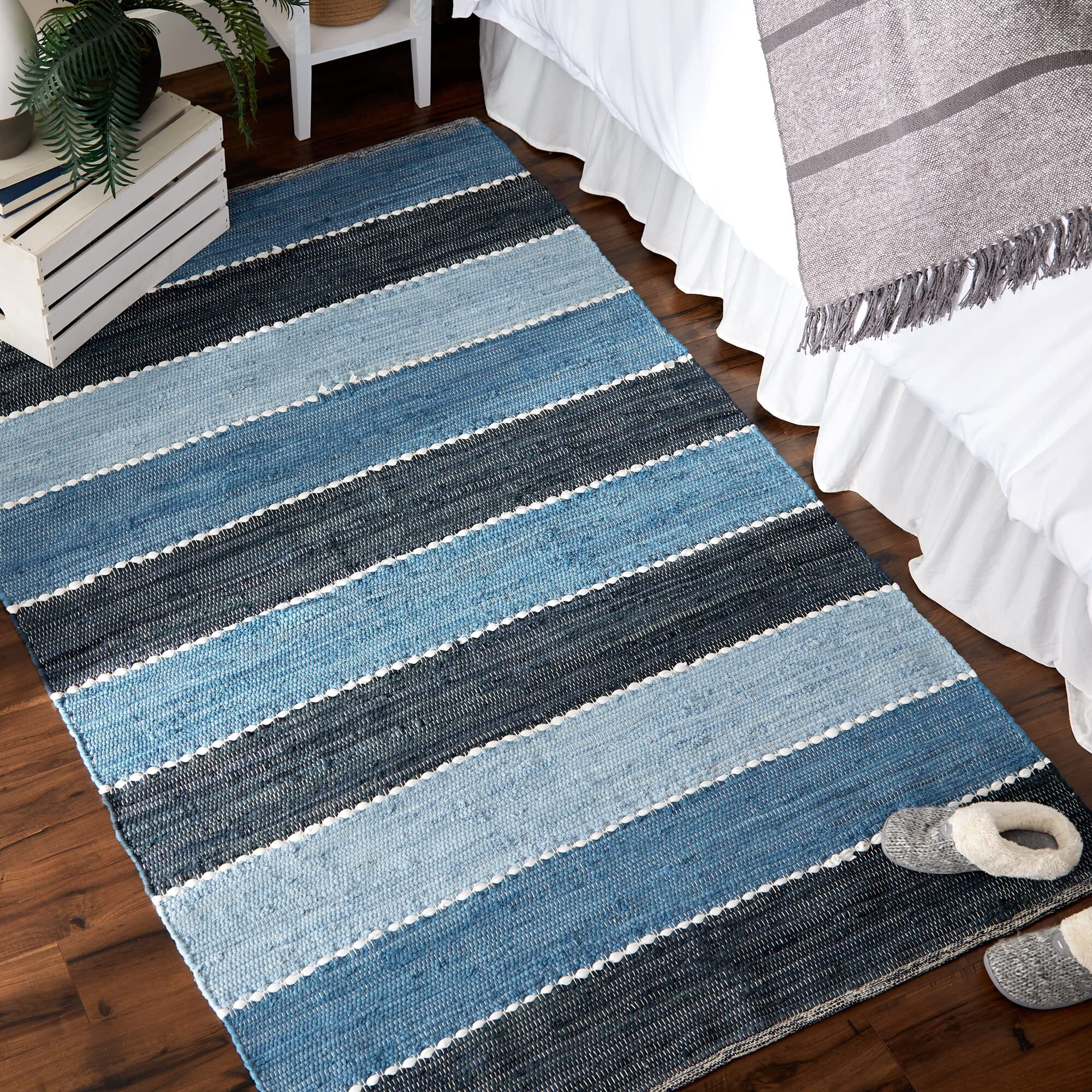 DENIM COLOR BLOCK COTTON CHINDI RUG 4x6FT