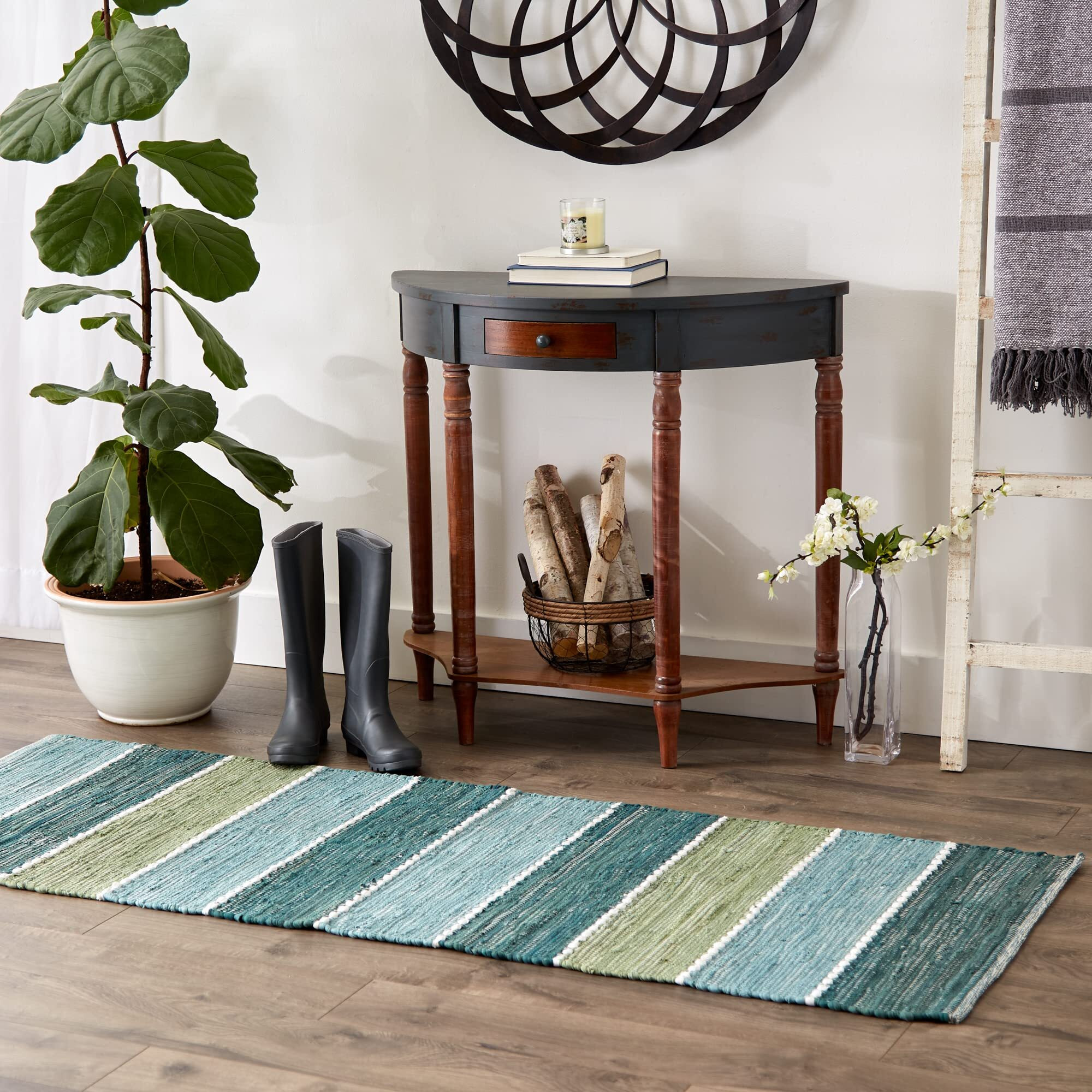 JADEITE COLOR BLOCK COTTON CHINDI RUG 2FT 3INx6FT
