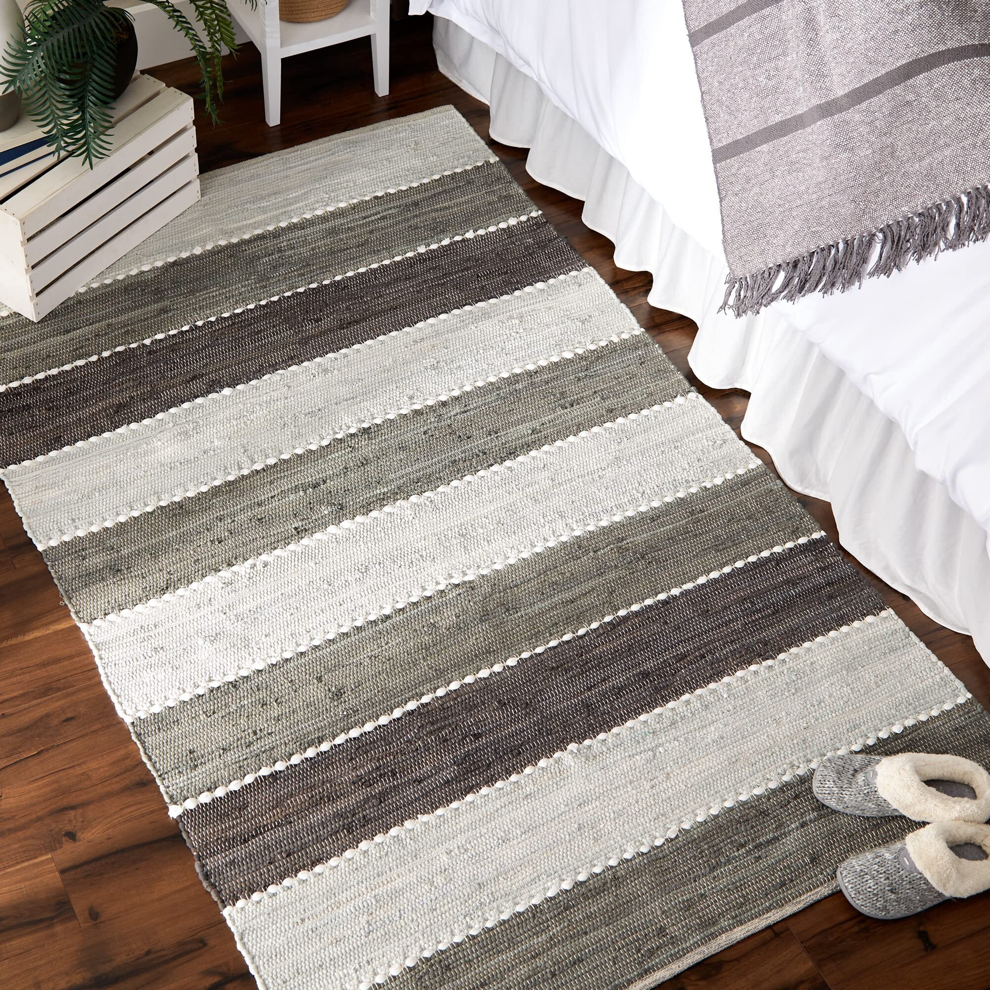 GRAY COLOR BLOCK COTTON CHINDI RUG 4x6FT