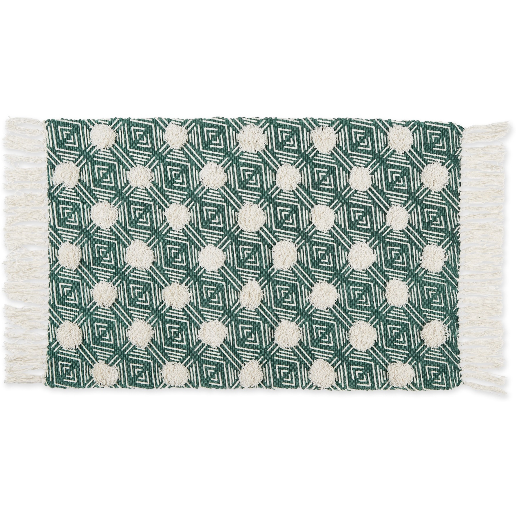 GEOMETRIC TEXTURED FRINGE - TEAL - 2 X 3 FT