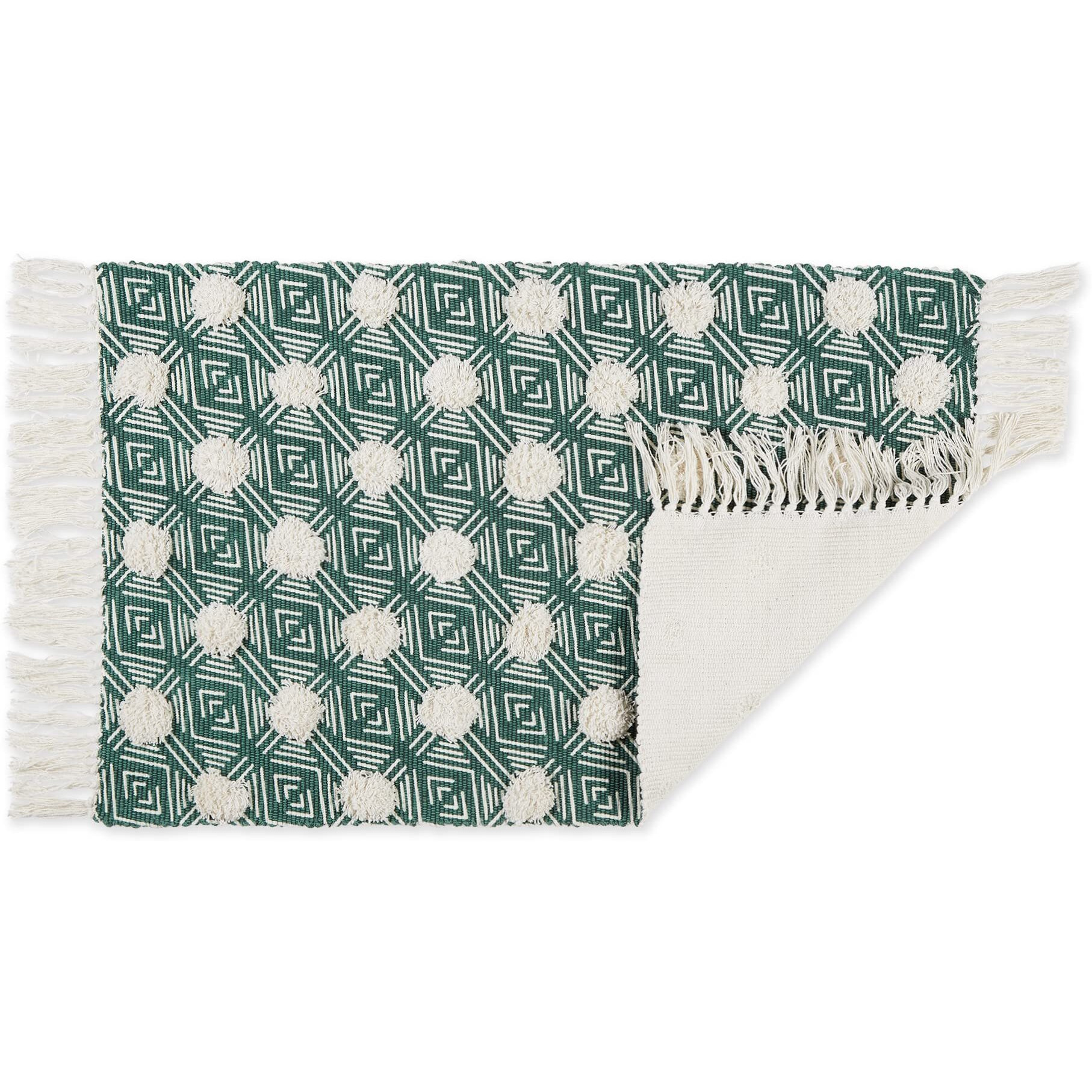 GEOMETRIC TEXTURED FRINGE - TEAL - 2 X 3 FT
