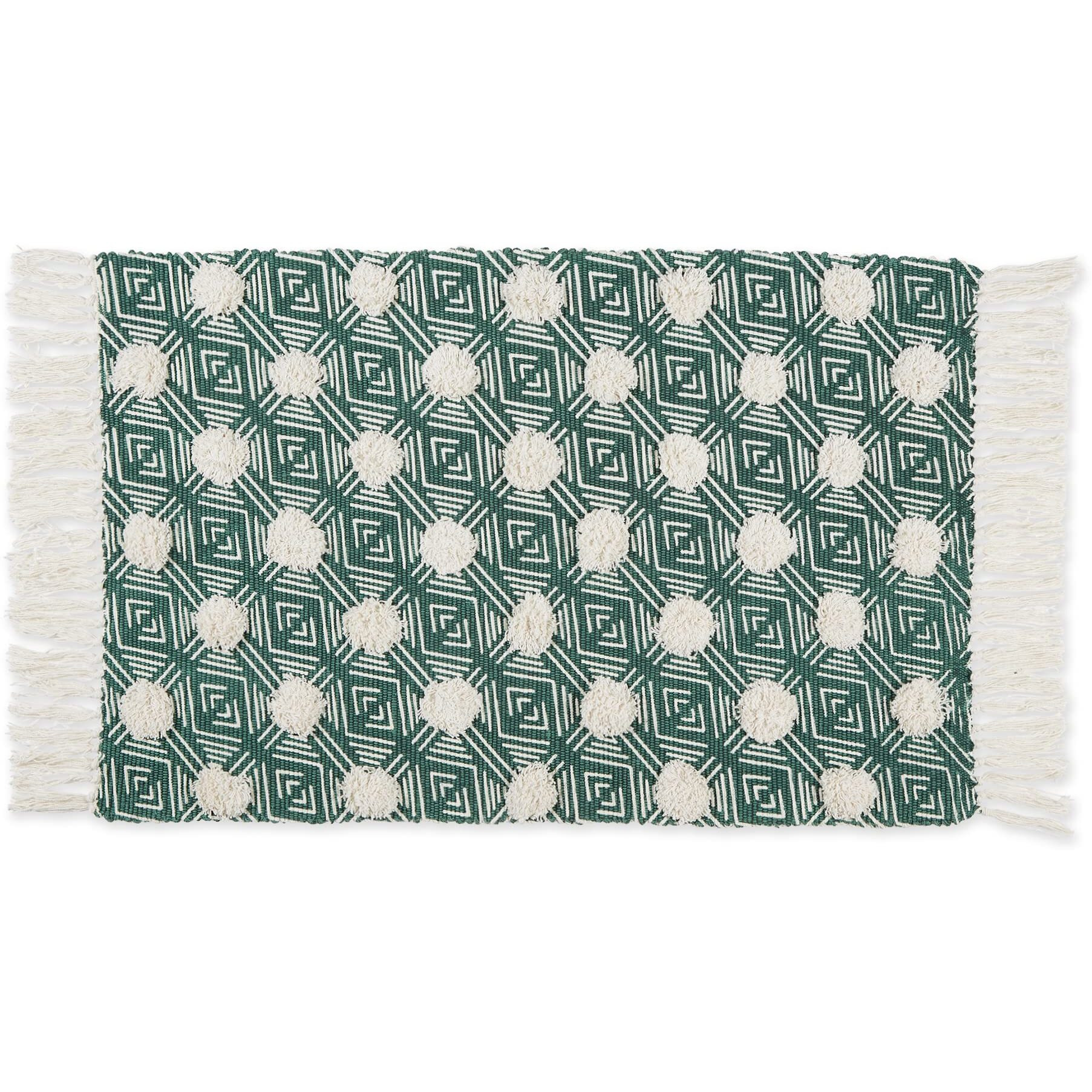 GEOMETRIC TEXTURED FRINGE - TEAL - 2 X 3 FT