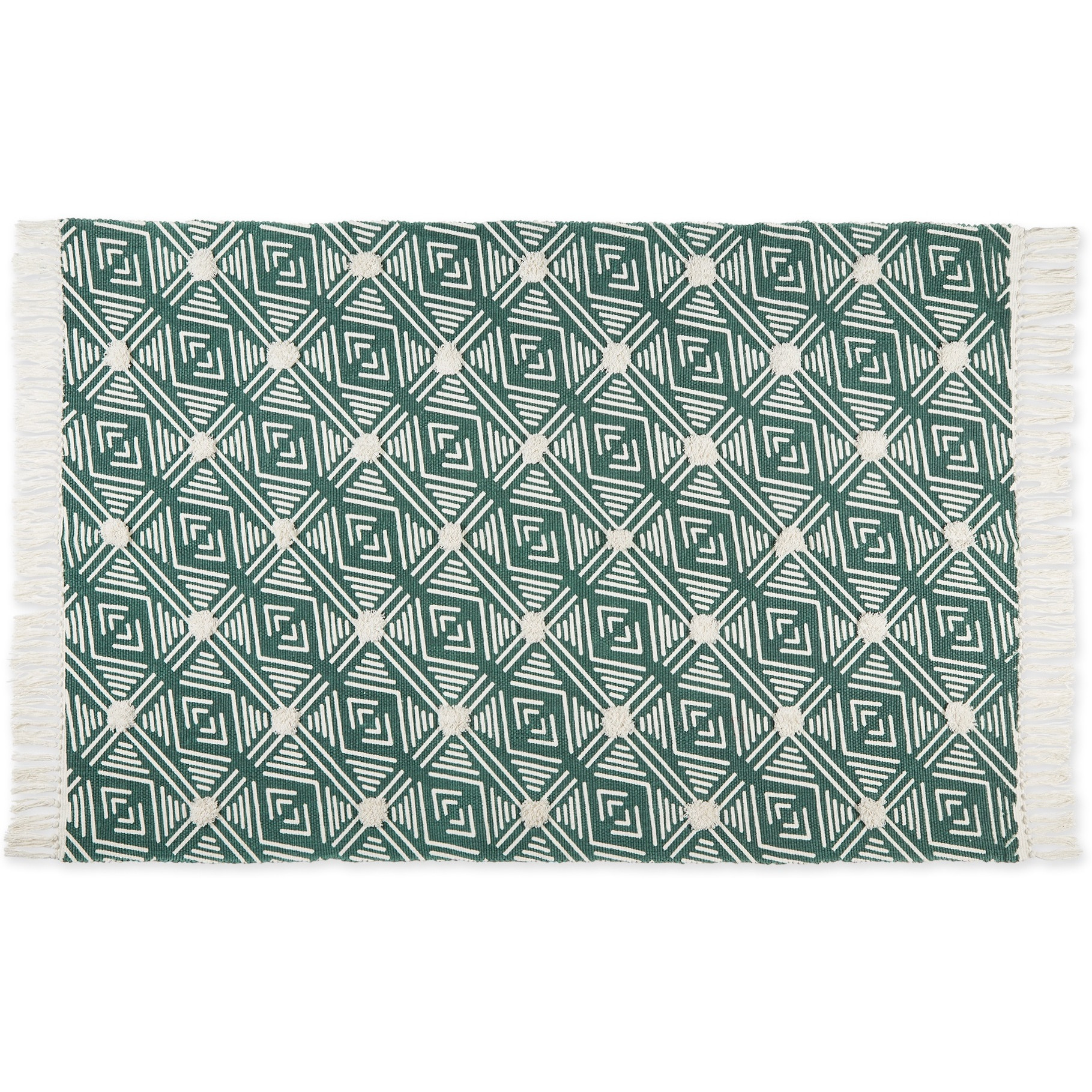 GEOMETRIC TEXTURED FRINGE - TEAL - 4 X 6 FT