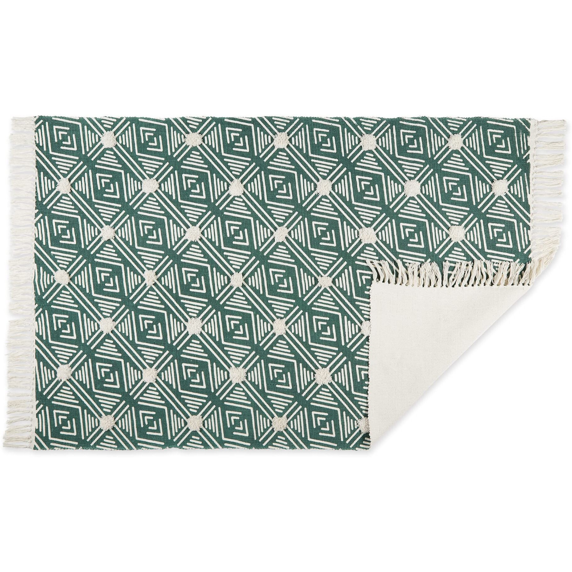 GEOMETRIC TEXTURED FRINGE - TEAL - 4 X 6 FT