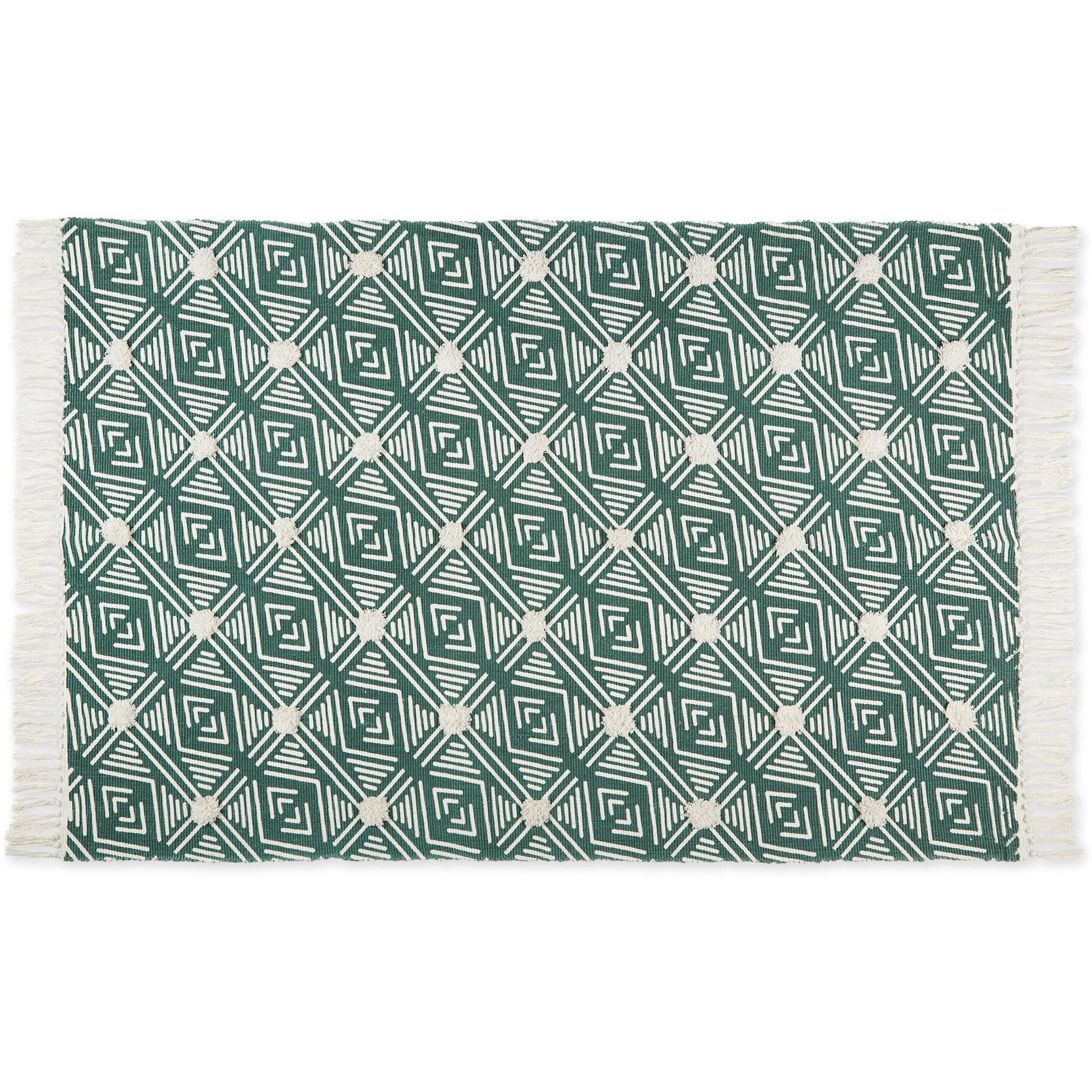 GEOMETRIC TEXTURED FRINGE - TEAL - 4 X 6 FT