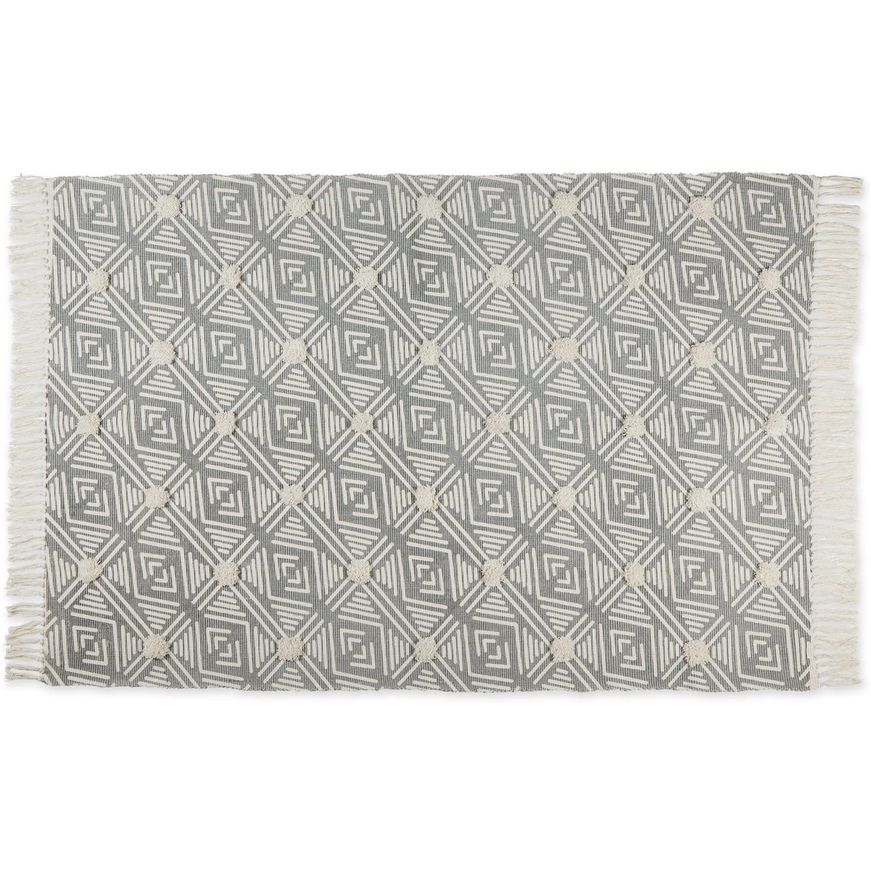 GEOMETRIC TEXTURED FRINGE - GRAY - 4 X 6 FT