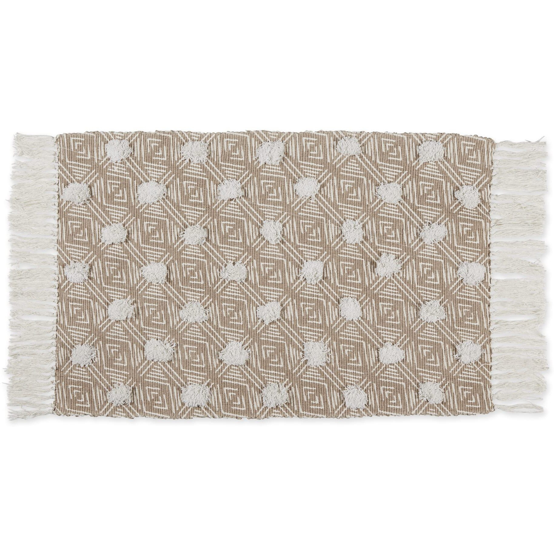 GEOMETRIC TEXTURED FRINGE - STONE - 2 X 3 FT