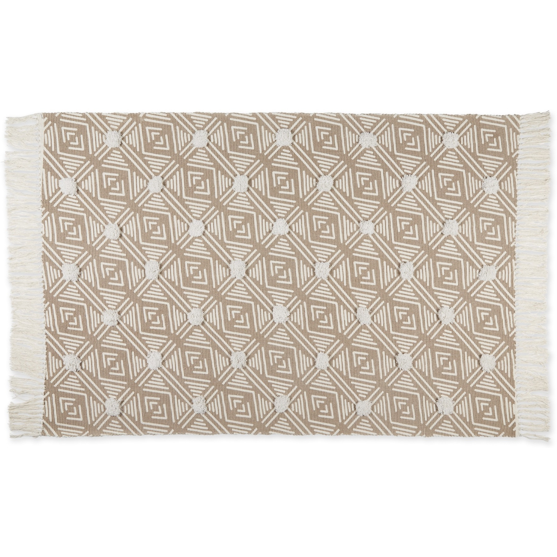 GEOMETRIC TEXTURED FRINGE - STONE - 4 X 6 FT