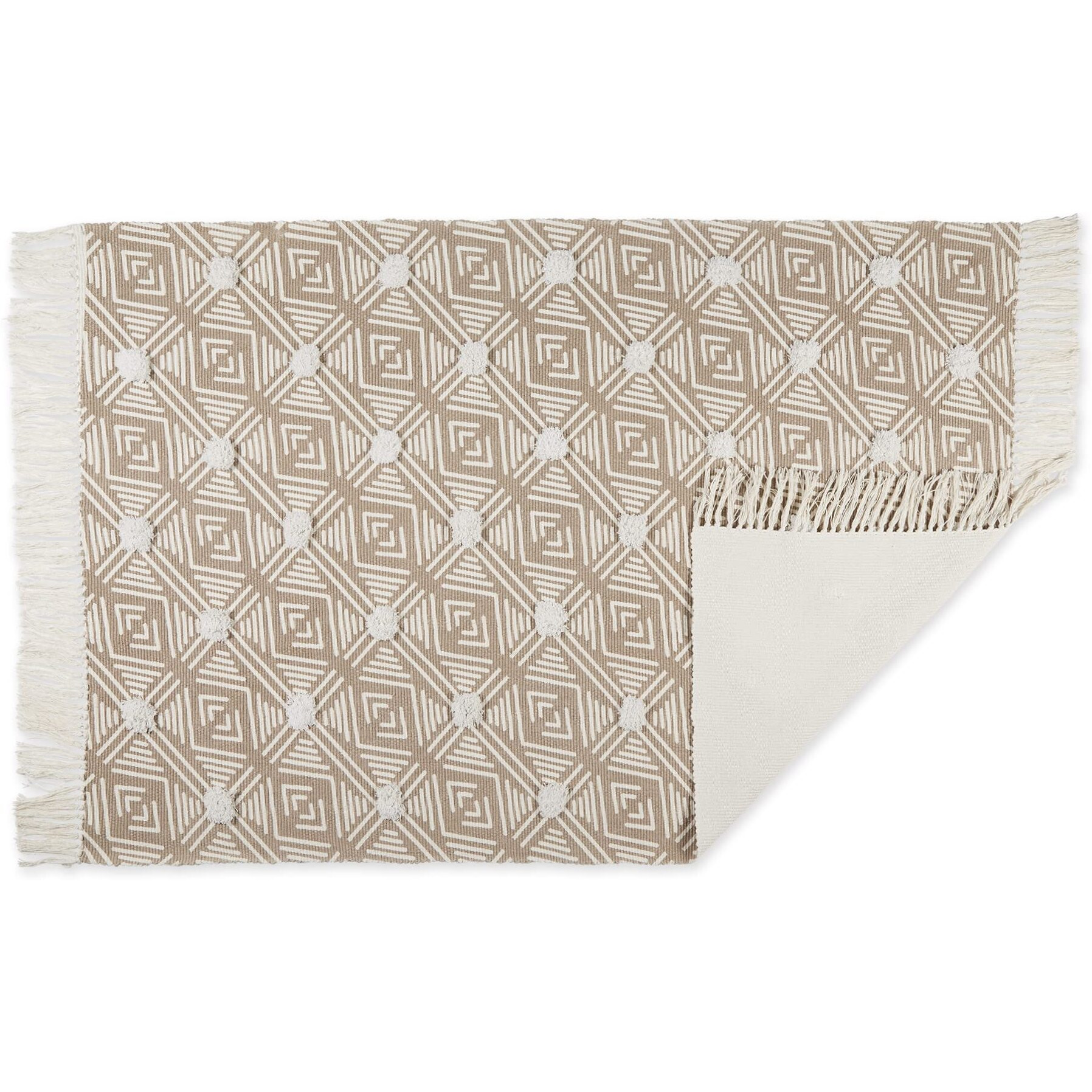 GEOMETRIC TEXTURED FRINGE - STONE - 4 X 6 FT