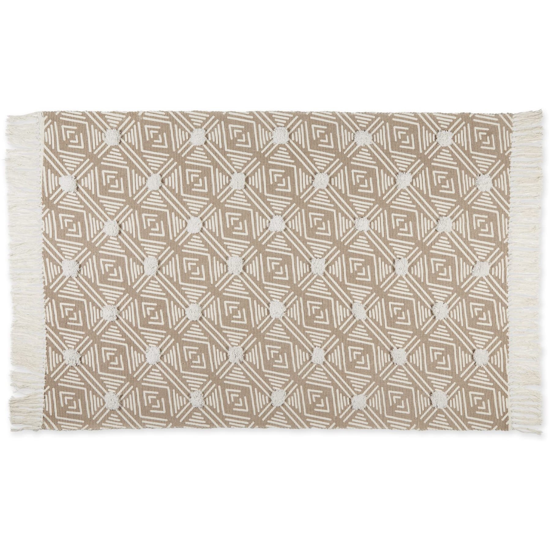 GEOMETRIC TEXTURED FRINGE - STONE - 4 X 6 FT