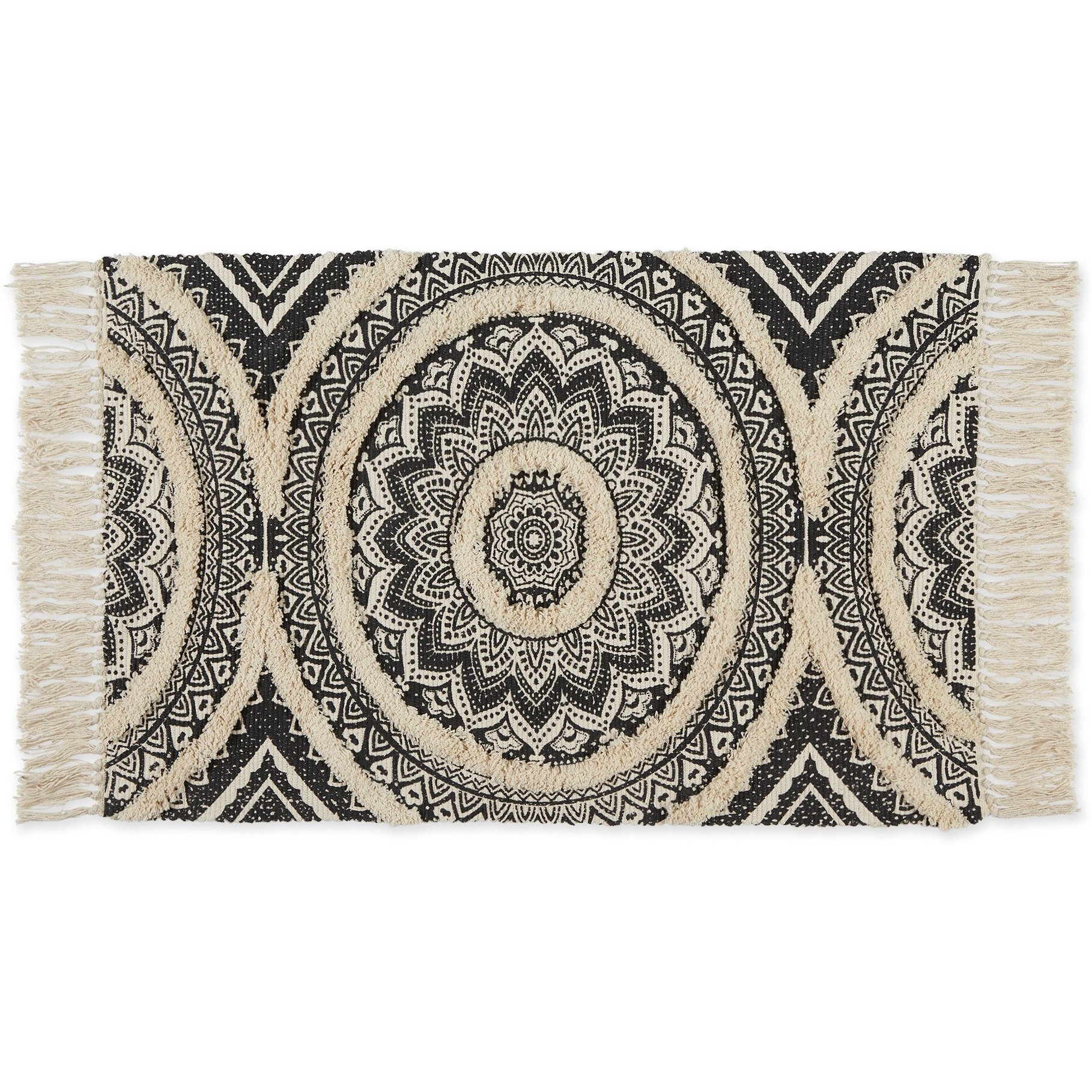 MEDALLION TEXTURED FRINGE - BLACK - 2 X 3 FT