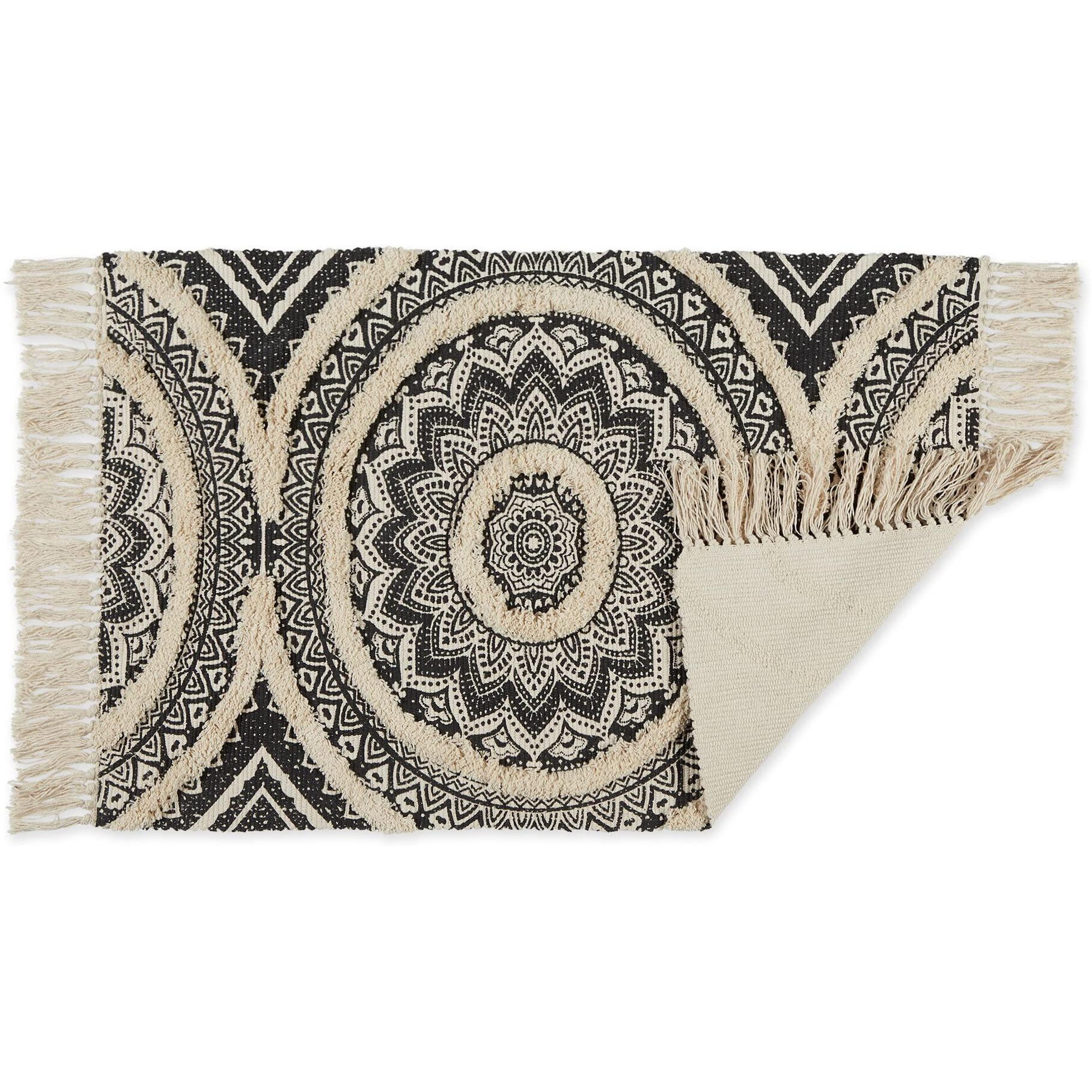 MEDALLION TEXTURED FRINGE - BLACK - 2 X 3 FT