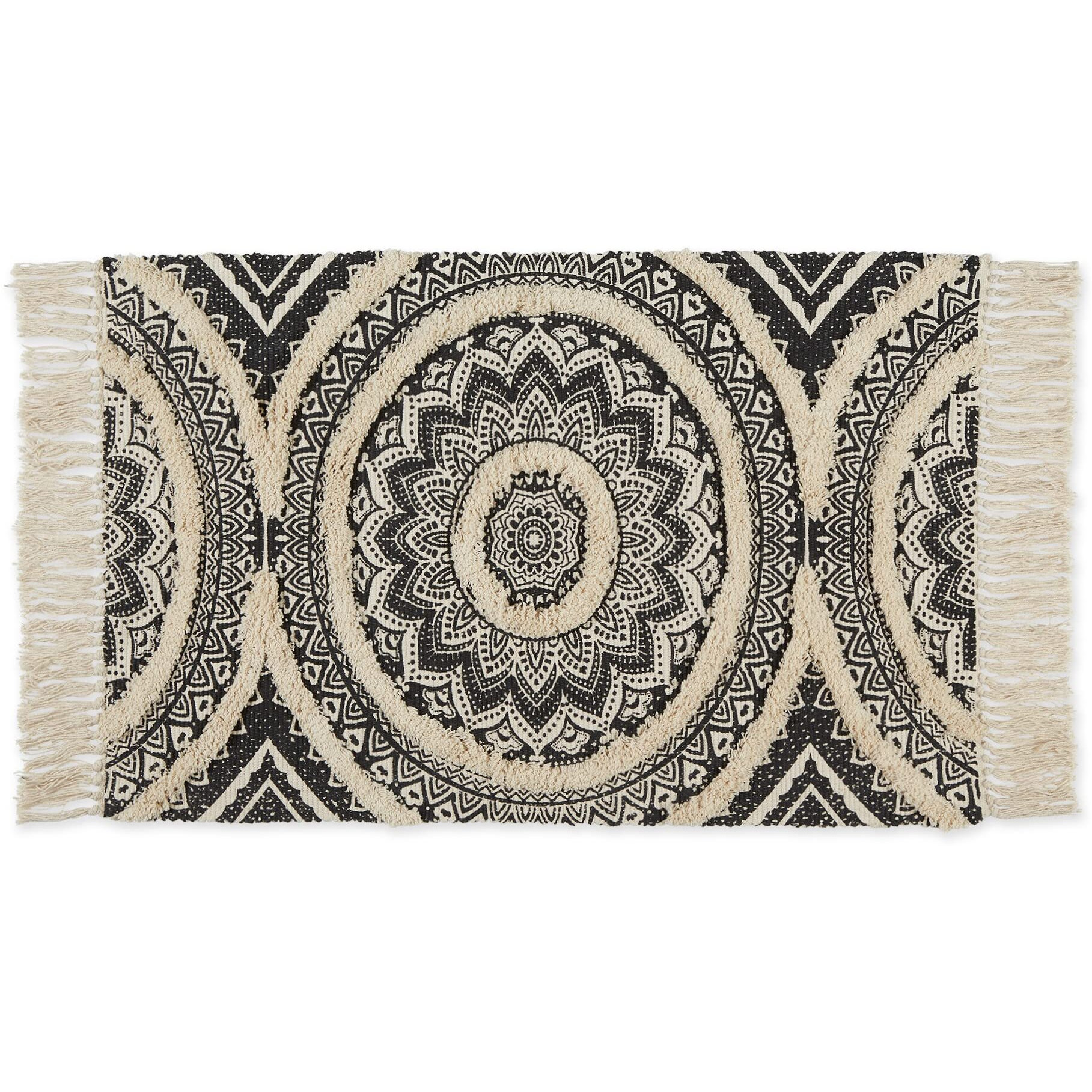 MEDALLION TEXTURED FRINGE - BLACK - 2 X 3 FT