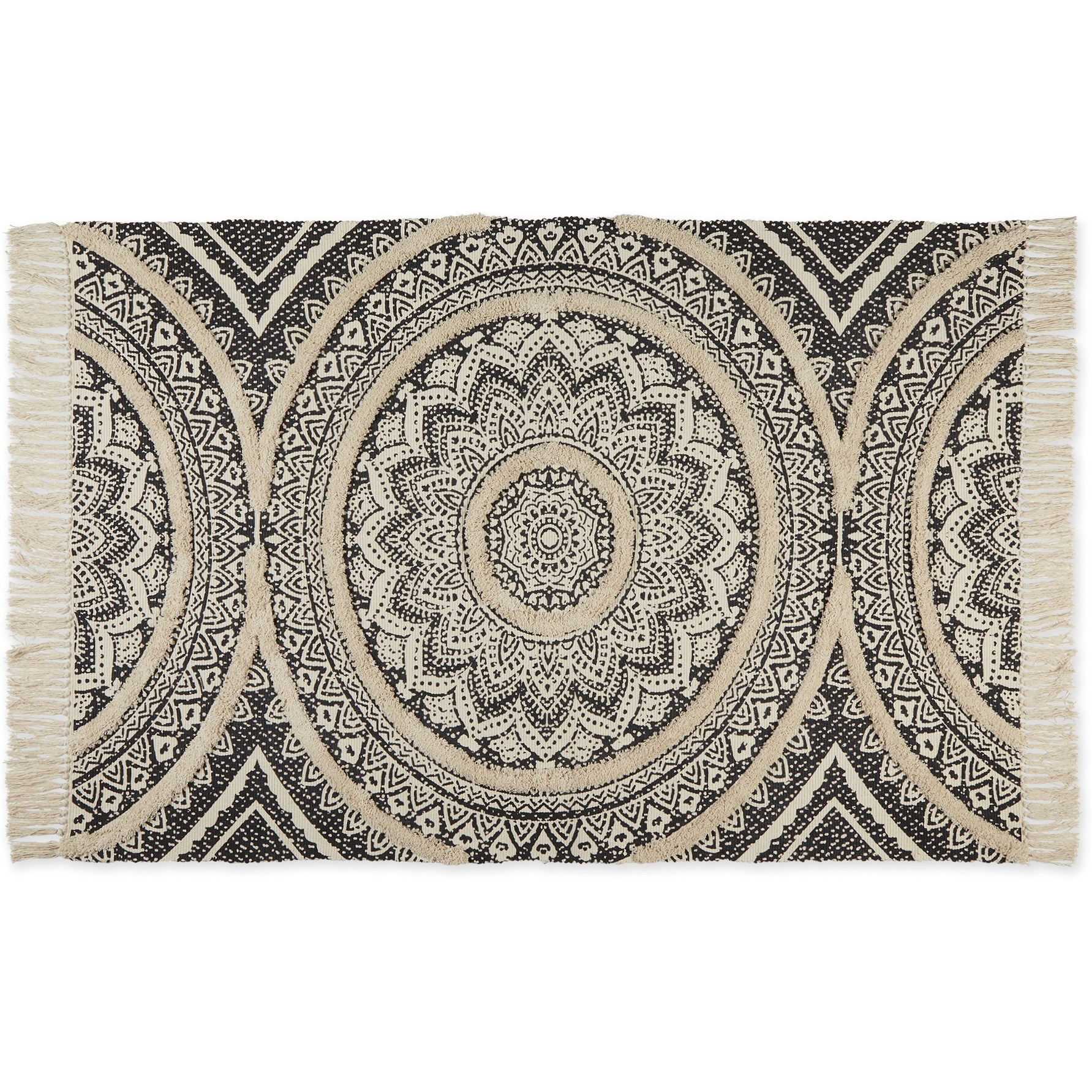 MEDALLION TEXTURED FRINGE - BLACK - 4 X 6 FT