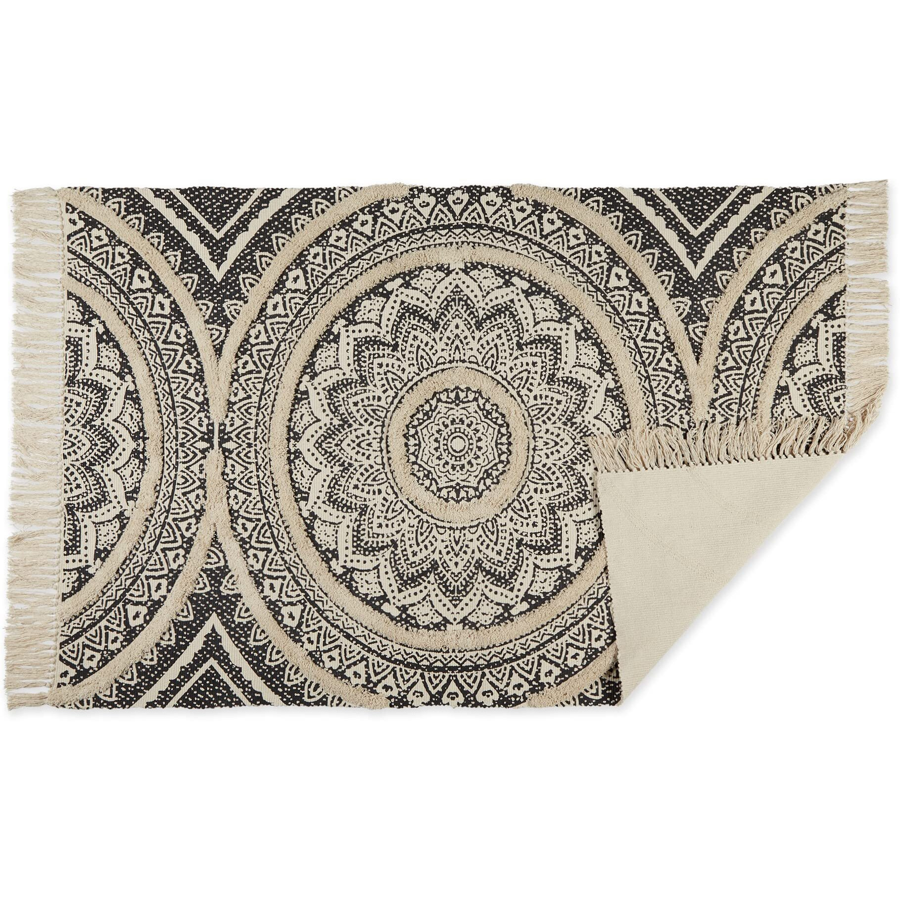 MEDALLION TEXTURED FRINGE - BLACK - 4 X 6 FT