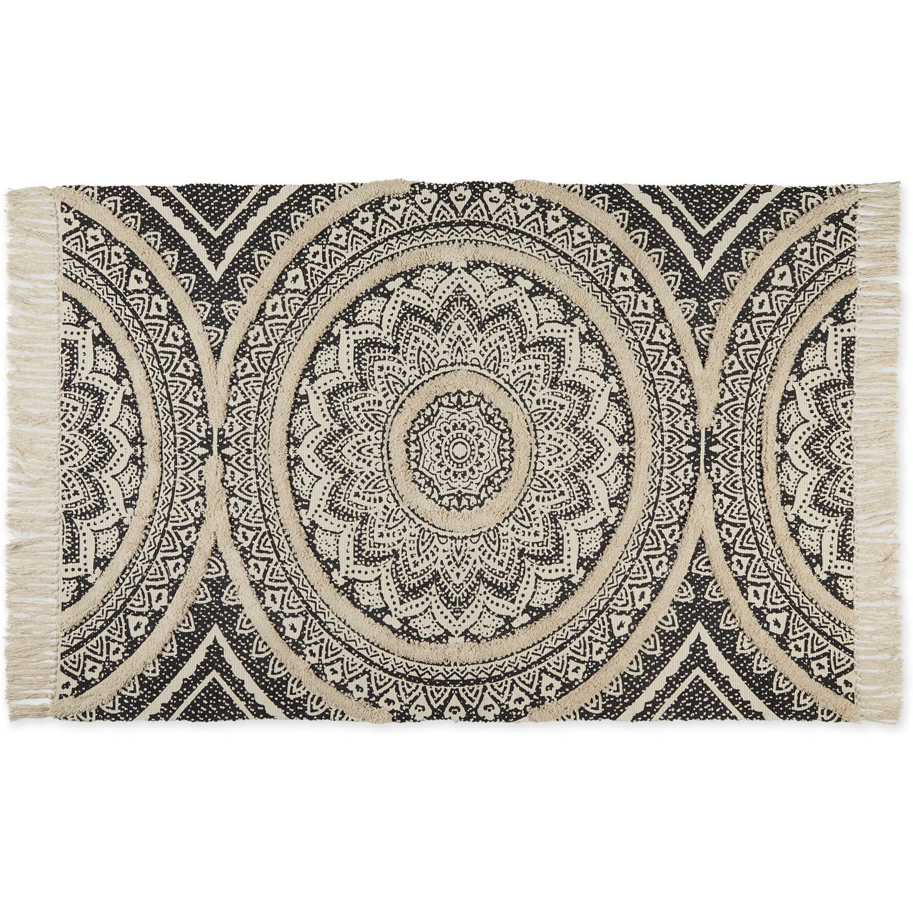 MEDALLION TEXTURED FRINGE - BLACK - 4 X 6 FT