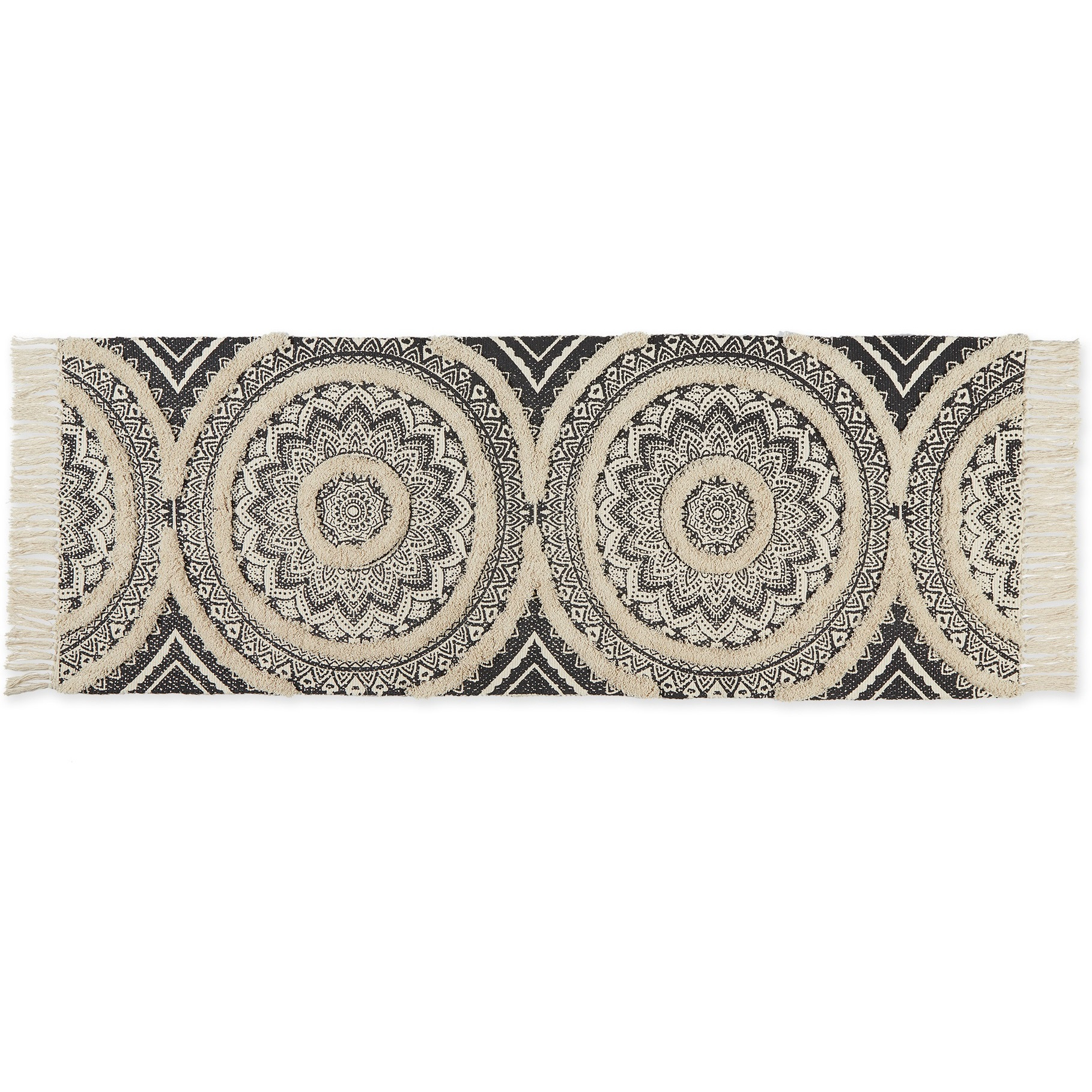 MEDALLION TEXTURED FRINGE - BLACK - 2 FT 3 IN X 6 FT