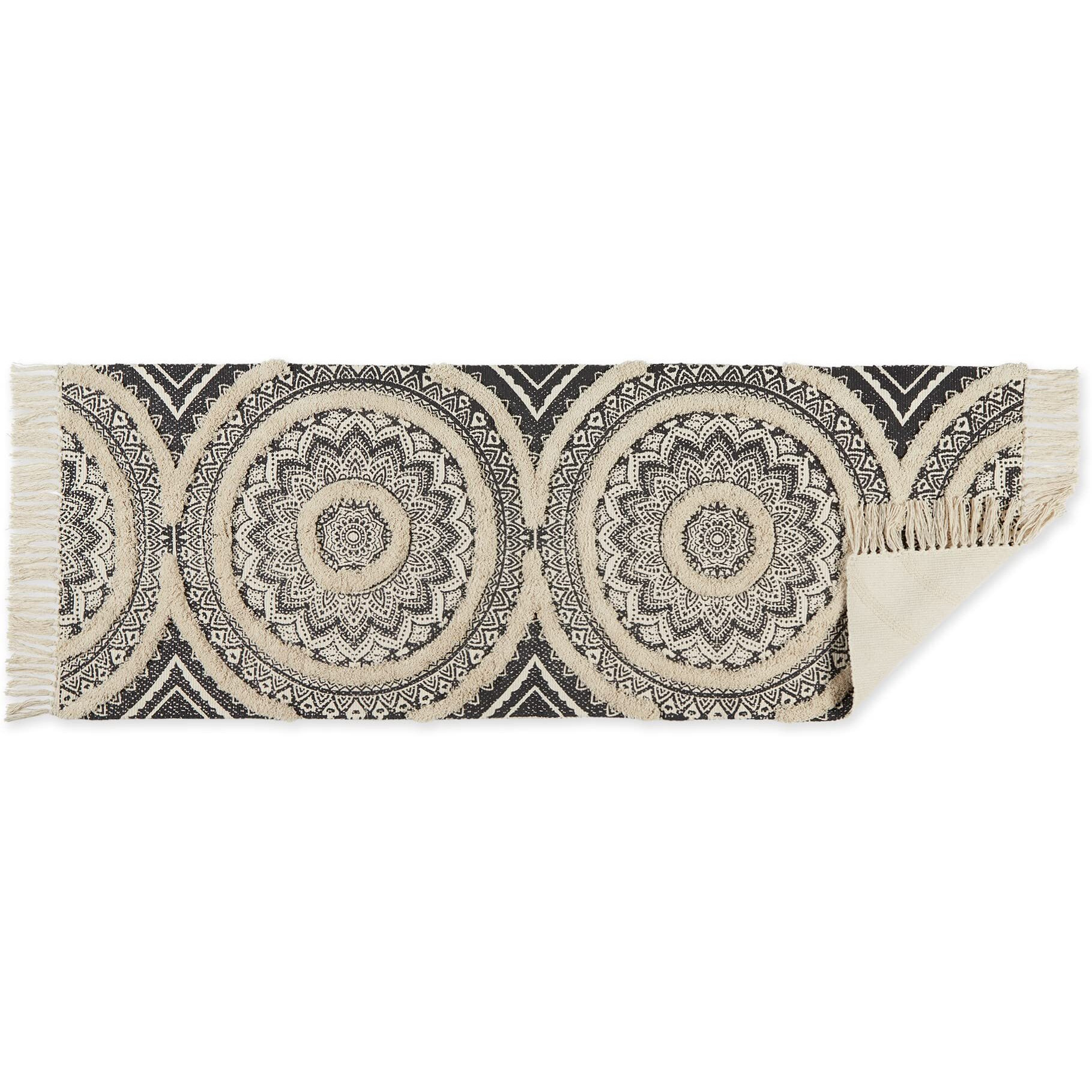 MEDALLION TEXTURED FRINGE - BLACK - 2 FT 3 IN X 6 FT