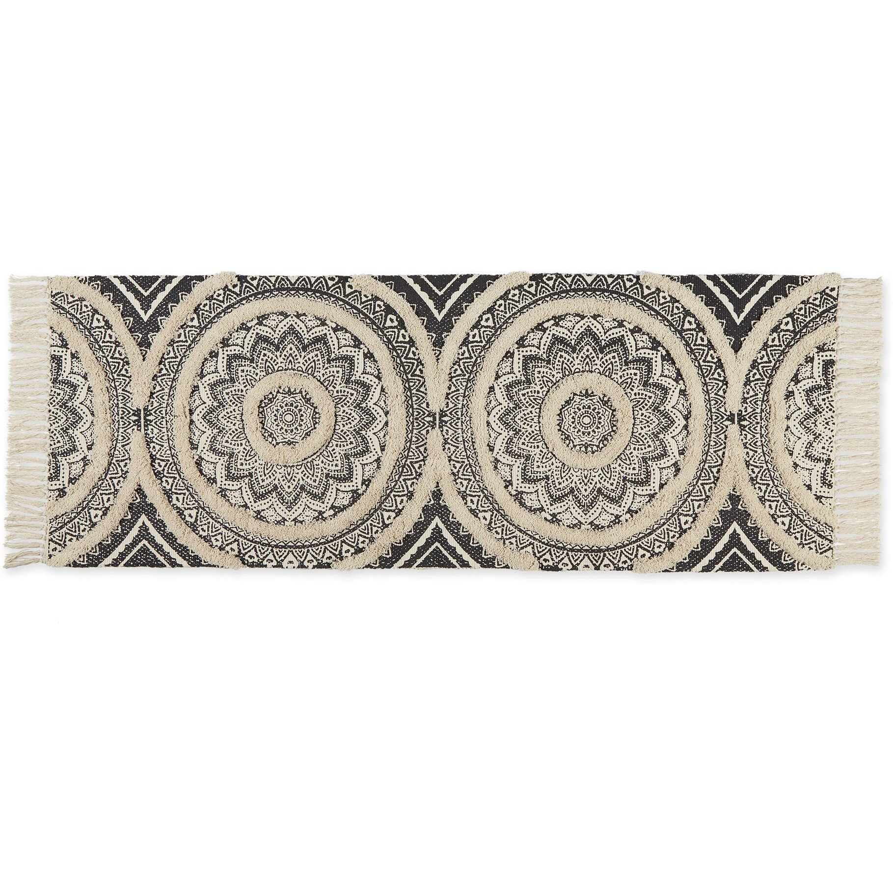 MEDALLION TEXTURED FRINGE - BLACK - 2 FT 3 IN X 6 FT