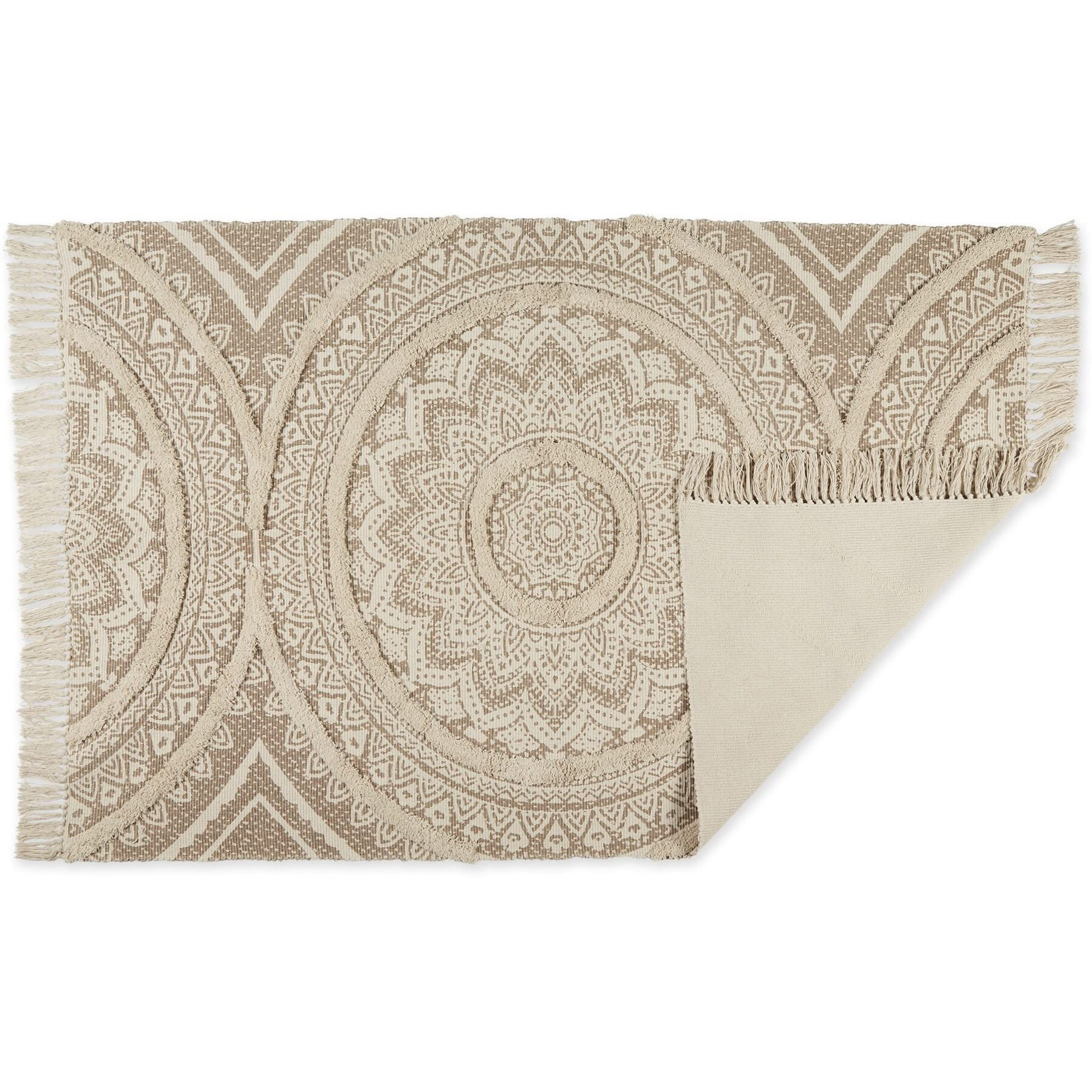 MEDALLION TEXTURED FRINGE - STONE - 4 X 6 FT