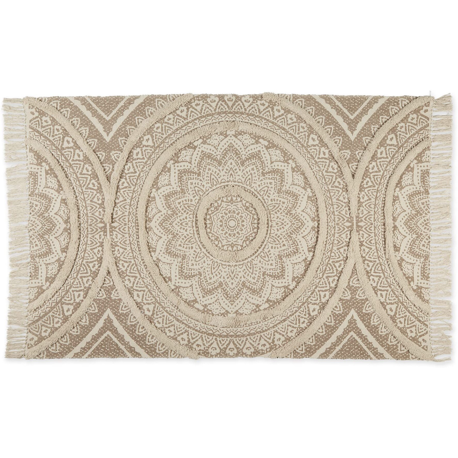 MEDALLION TEXTURED FRINGE - STONE - 4 X 6 FT