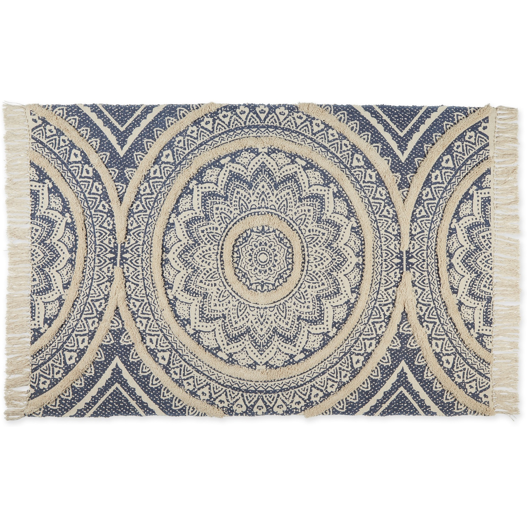 MEDALLION TEXTURED FRINGE - FRENCH BLUE - 4 X 6 FT