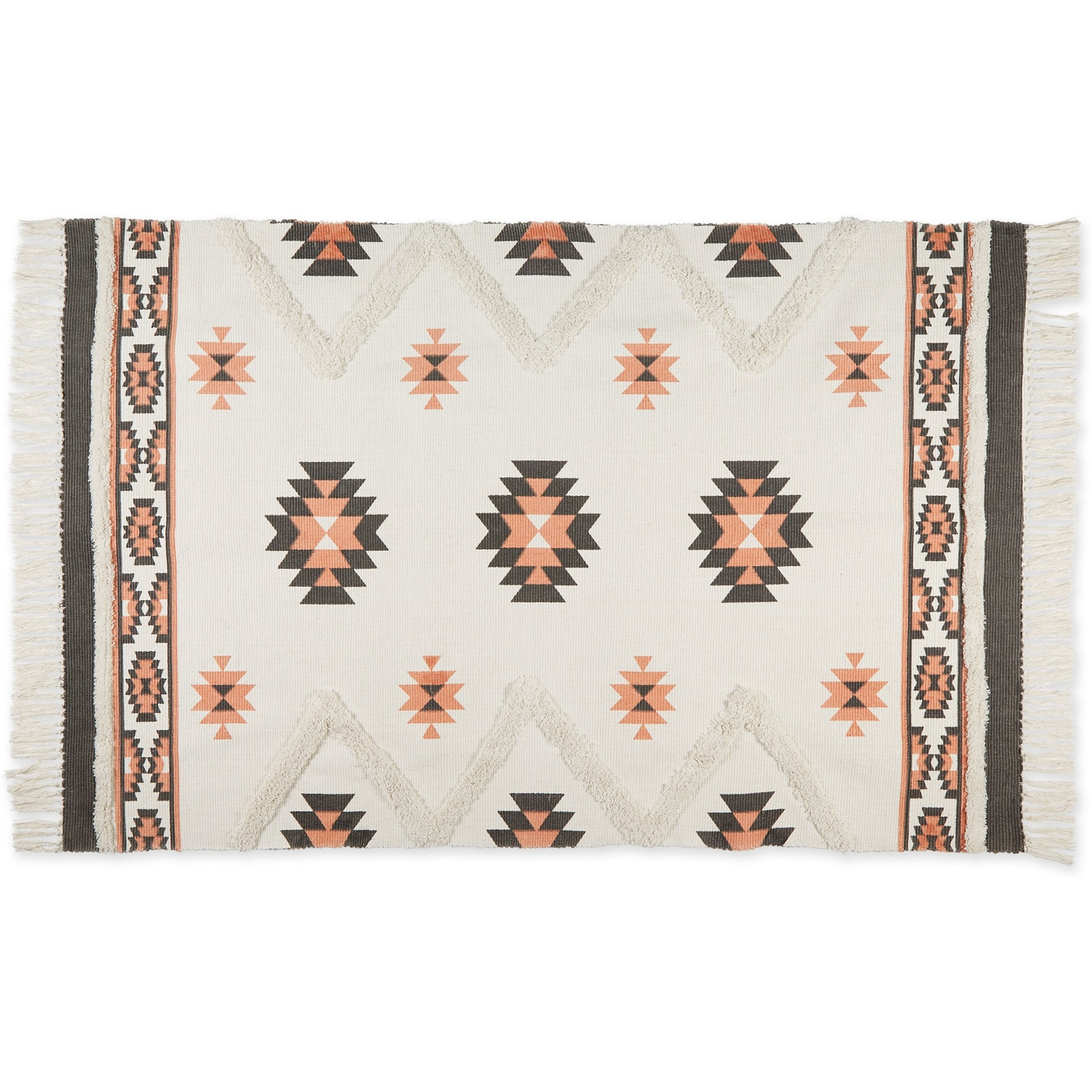 SOUTHWESTERN TEXTURED FRINGE - GRAY & BLUSH - 4 X 6 FT