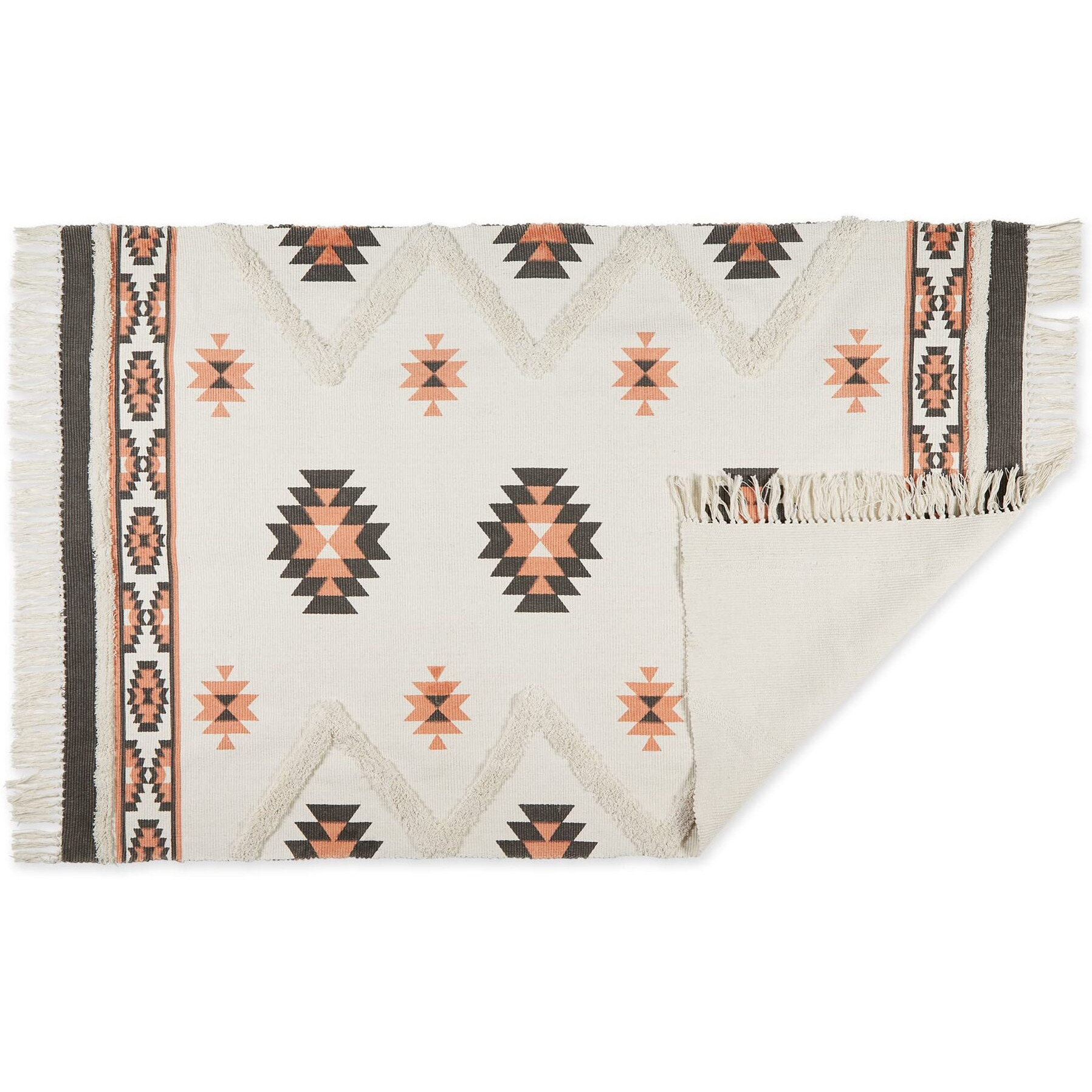 SOUTHWESTERN TEXTURED FRINGE - GRAY & BLUSH - 4 X 6 FT