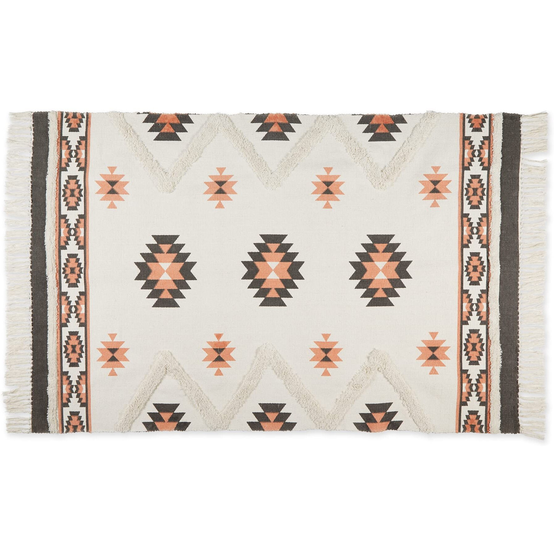 SOUTHWESTERN TEXTURED FRINGE - GRAY & BLUSH - 4 X 6 FT