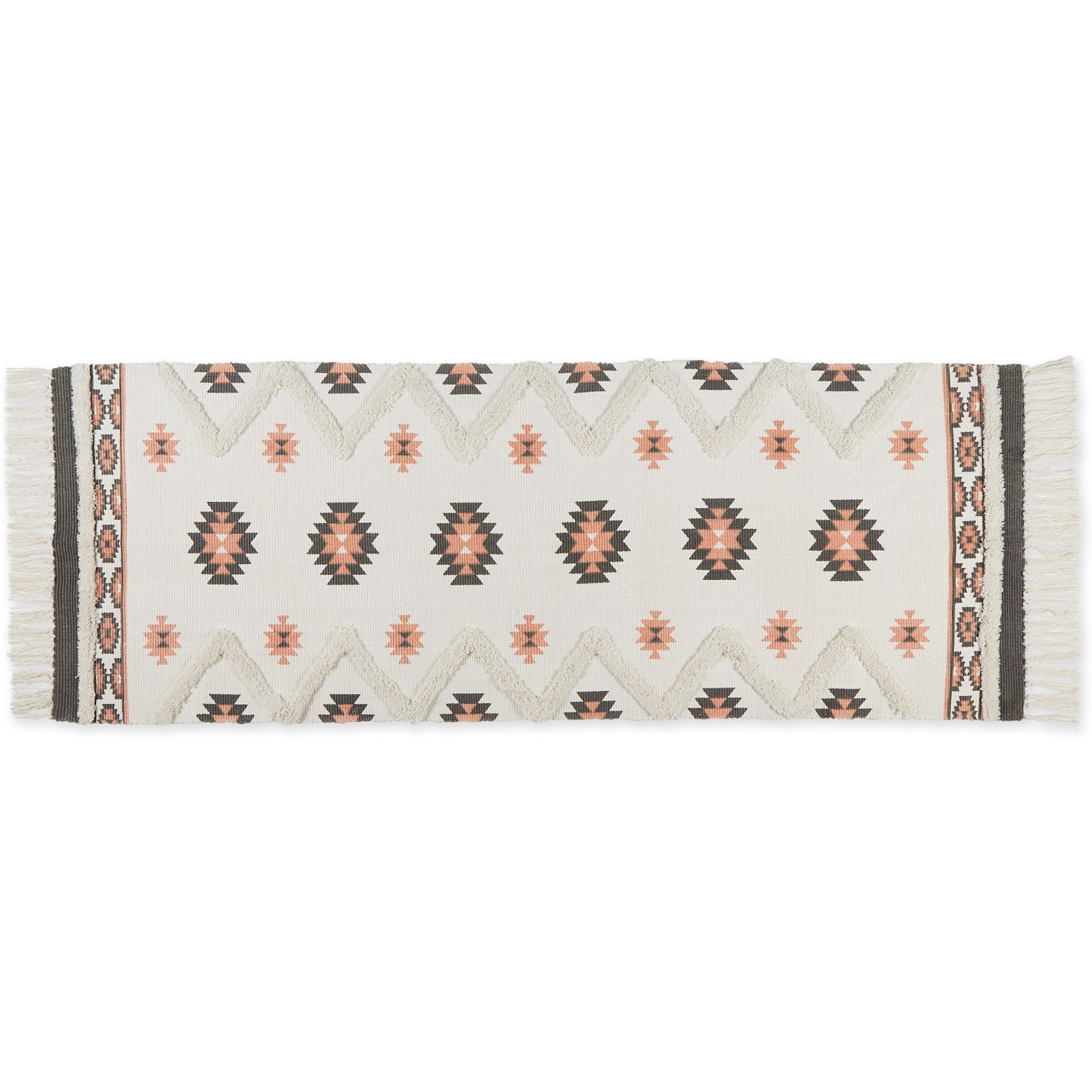 SOUTHWESTERN TEXTURED FRINGE - GRAY & BLUSH - 2 FT 3 IN X 6 FT
