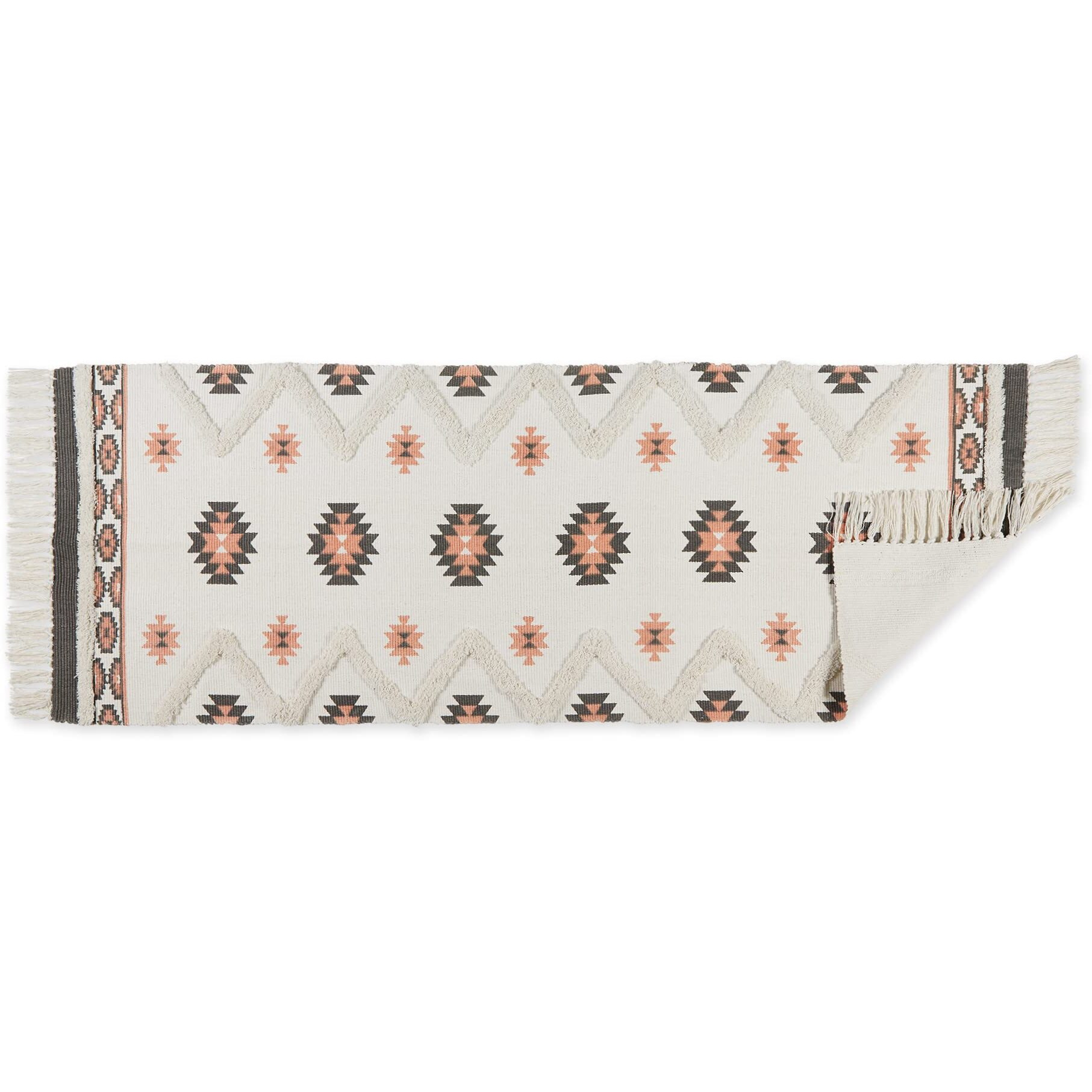 SOUTHWESTERN TEXTURED FRINGE - GRAY & BLUSH - 2 FT 3 IN X 6 FT