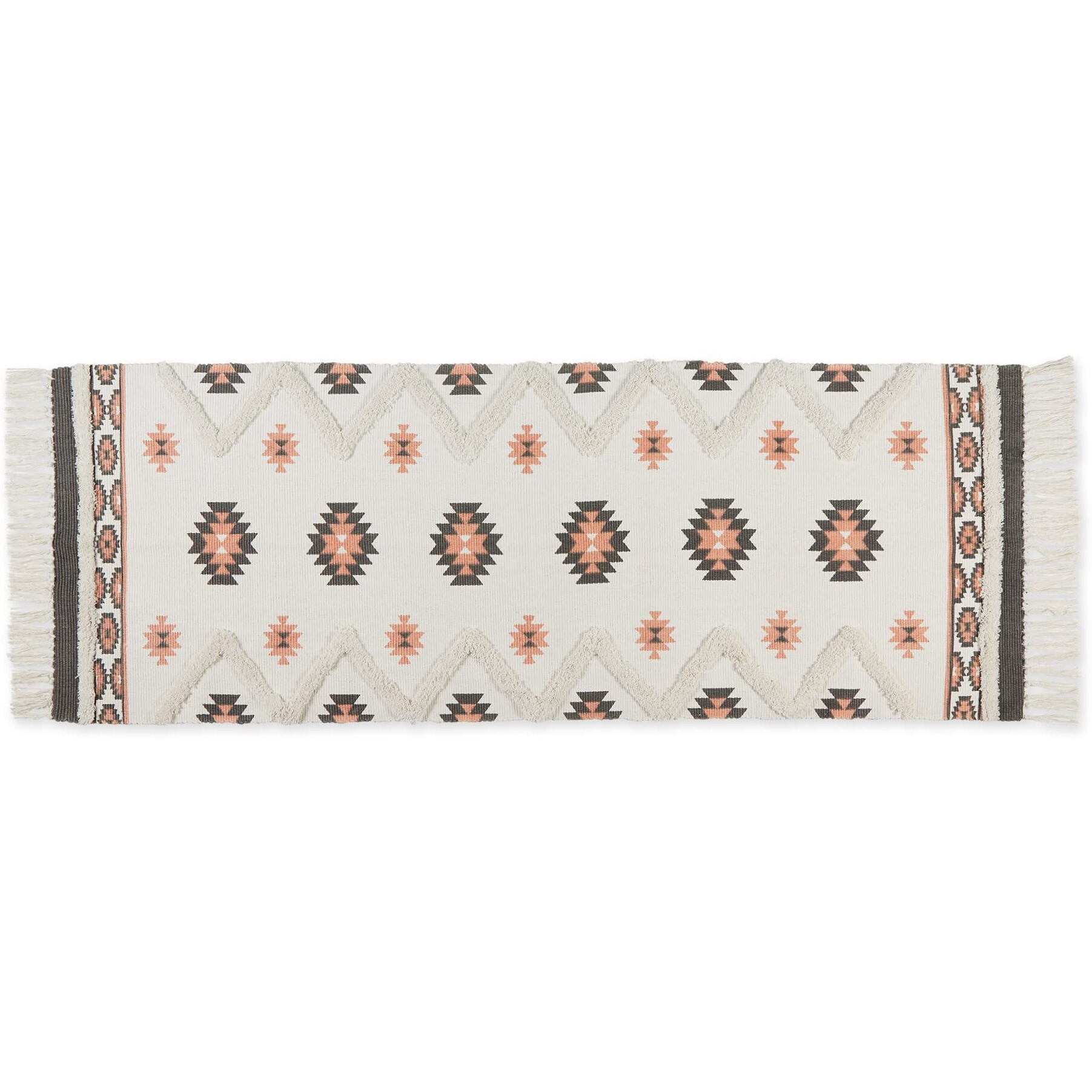 SOUTHWESTERN TEXTURED FRINGE - GRAY & BLUSH - 2 FT 3 IN X 6 FT
