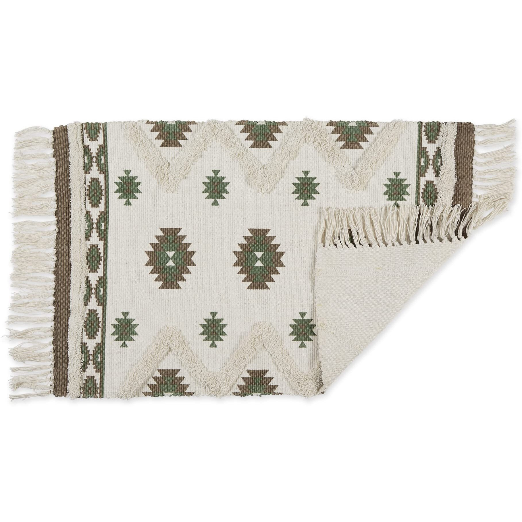 SOUTHWESTERN TEXTURED FRINGE - BROWN & GREEN  - 2 X 3 FT