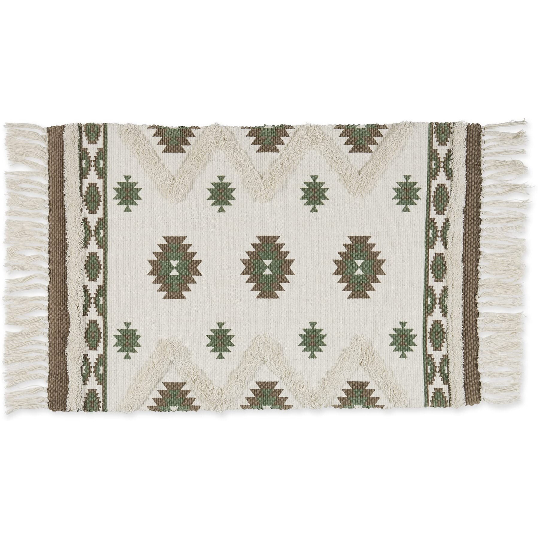 SOUTHWESTERN TEXTURED FRINGE - BROWN & GREEN  - 2 X 3 FT