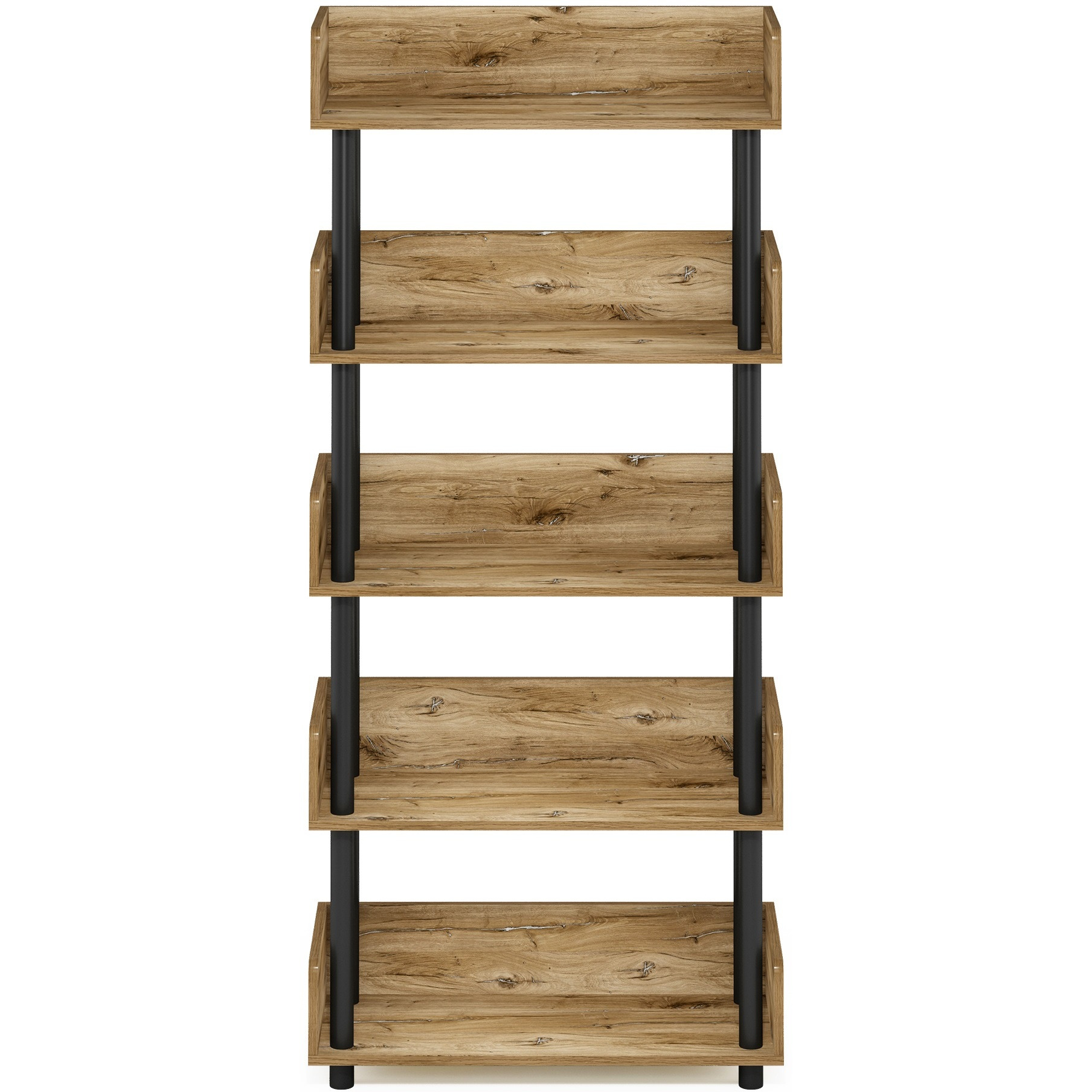 Furinno Turn-N-Tube 5-Tier Toolless Display Rack, Flagstaff Oak/Black