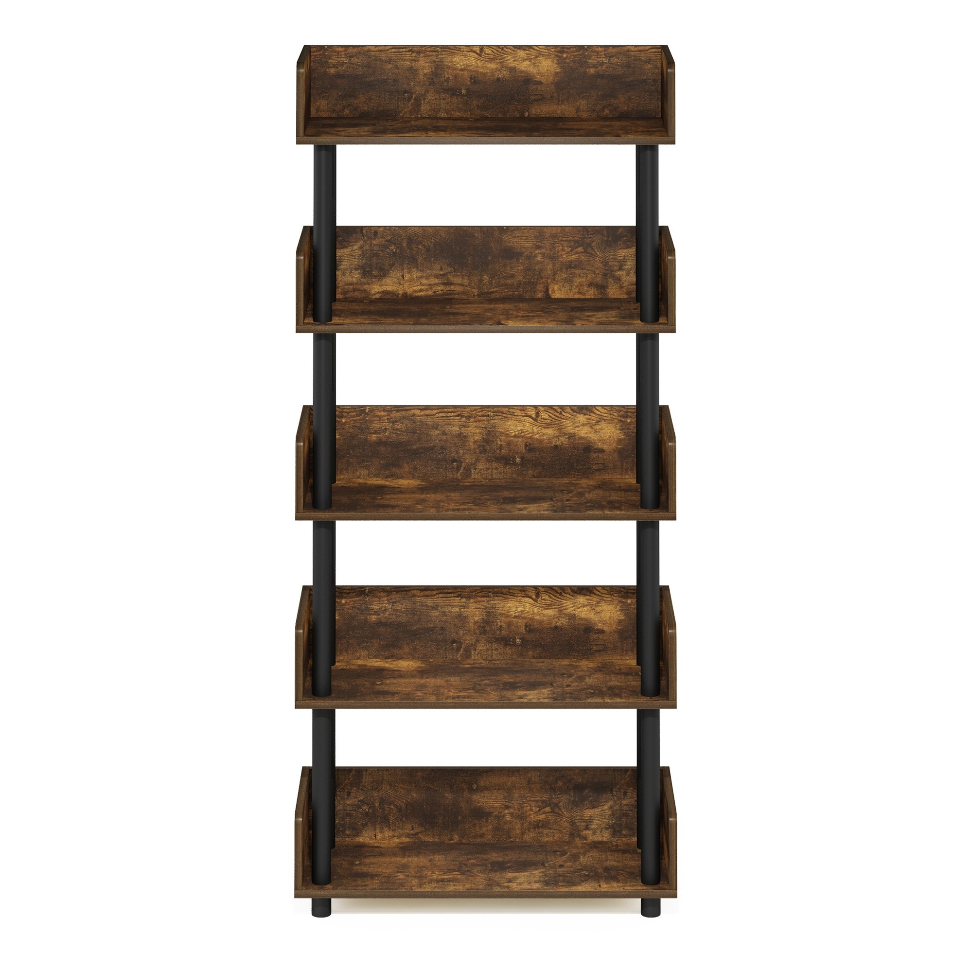 Furinno Turn-N-Tube 5-Tier Toolless Display Rack, Amber Pine/Black