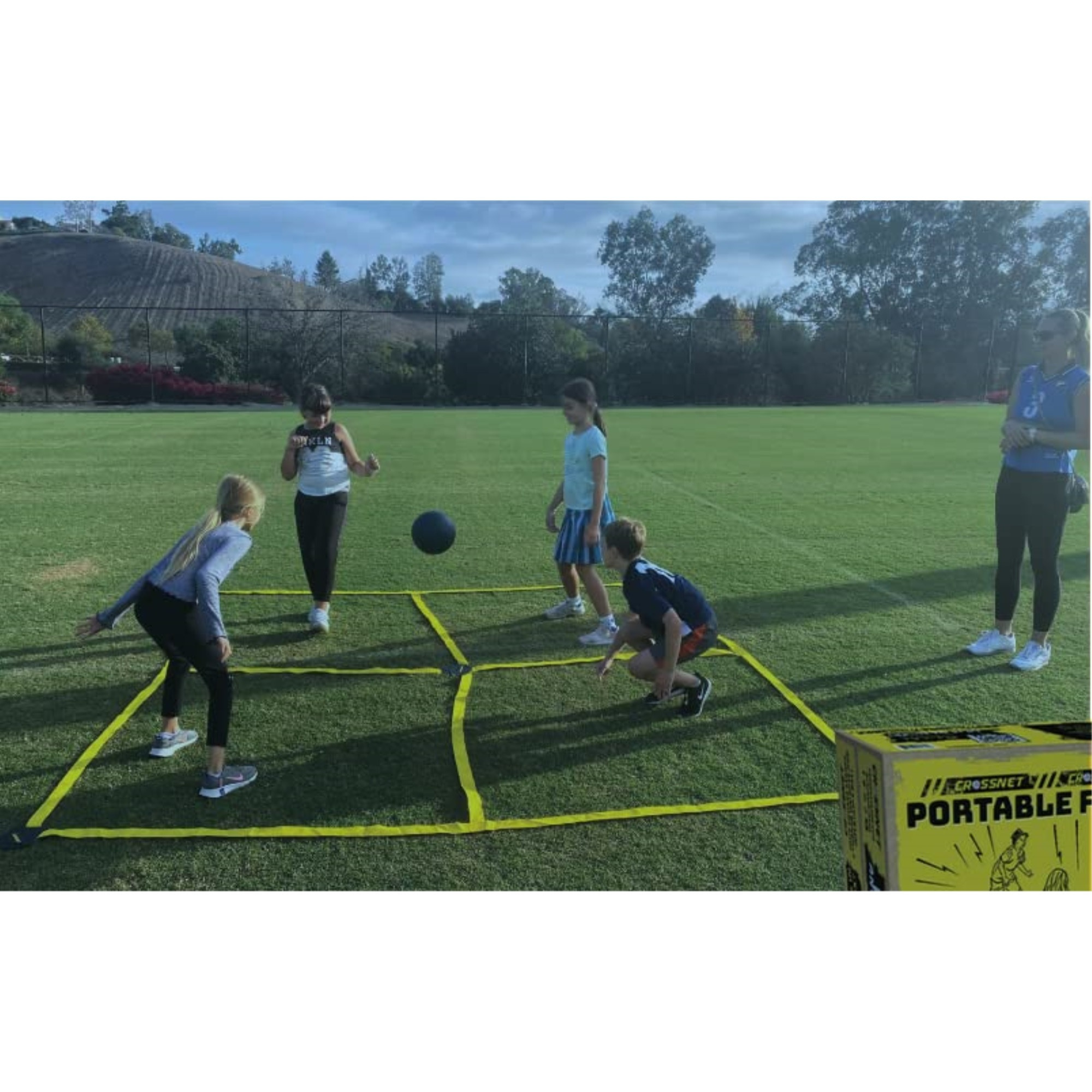 CROSSNETs Portable Four Square Game & Ball - Play Classic 4 Square Anywhere - Quick and Easy Setup - Outdoor & Backyard Yard Games & Gifts for Adults and Kids - Beach, BBQ, Park, Outdoor, & Recess