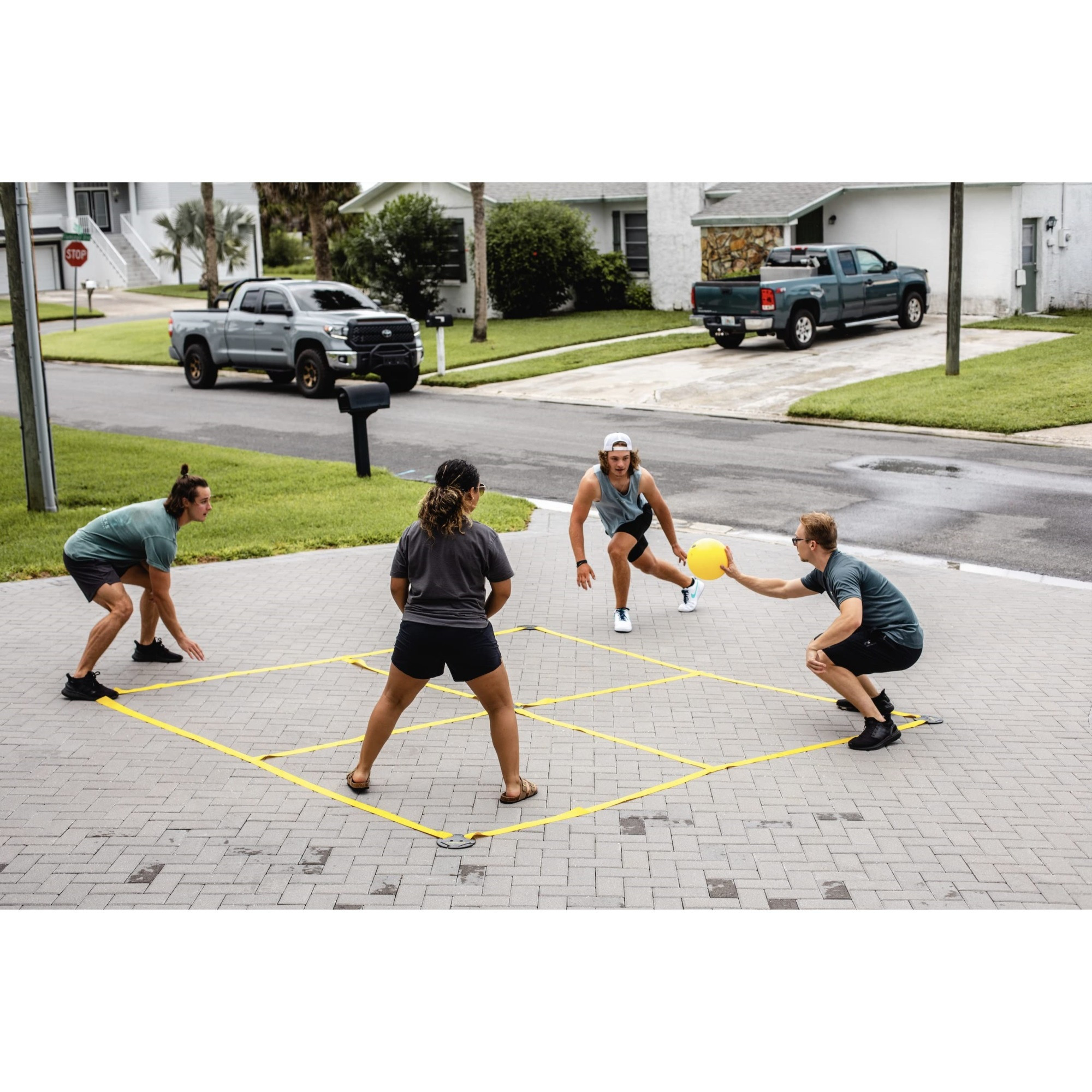 CROSSNETs Portable Four Square Game & Ball - Play Classic 4 Square Anywhere - Quick and Easy Setup - Outdoor & Backyard Yard Games & Gifts for Adults and Kids - Beach, BBQ, Park, Outdoor, & Recess