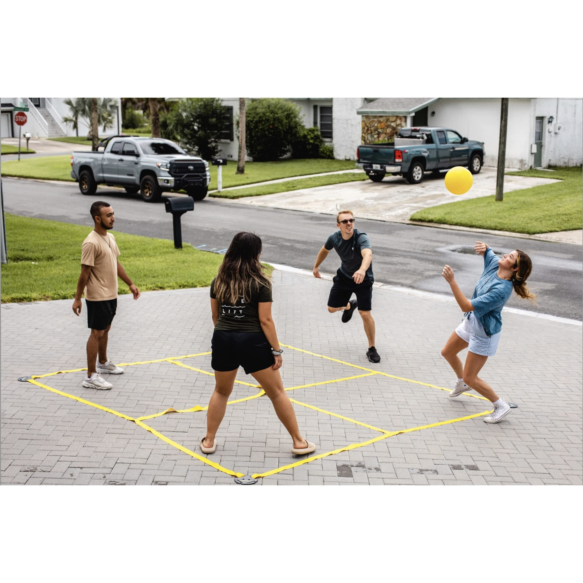 CROSSNETs Portable Four Square Game & Ball - Play Classic 4 Square Anywhere - Quick and Easy Setup - Outdoor & Backyard Yard Games & Gifts for Adults and Kids - Beach, BBQ, Park, Outdoor, & Recess