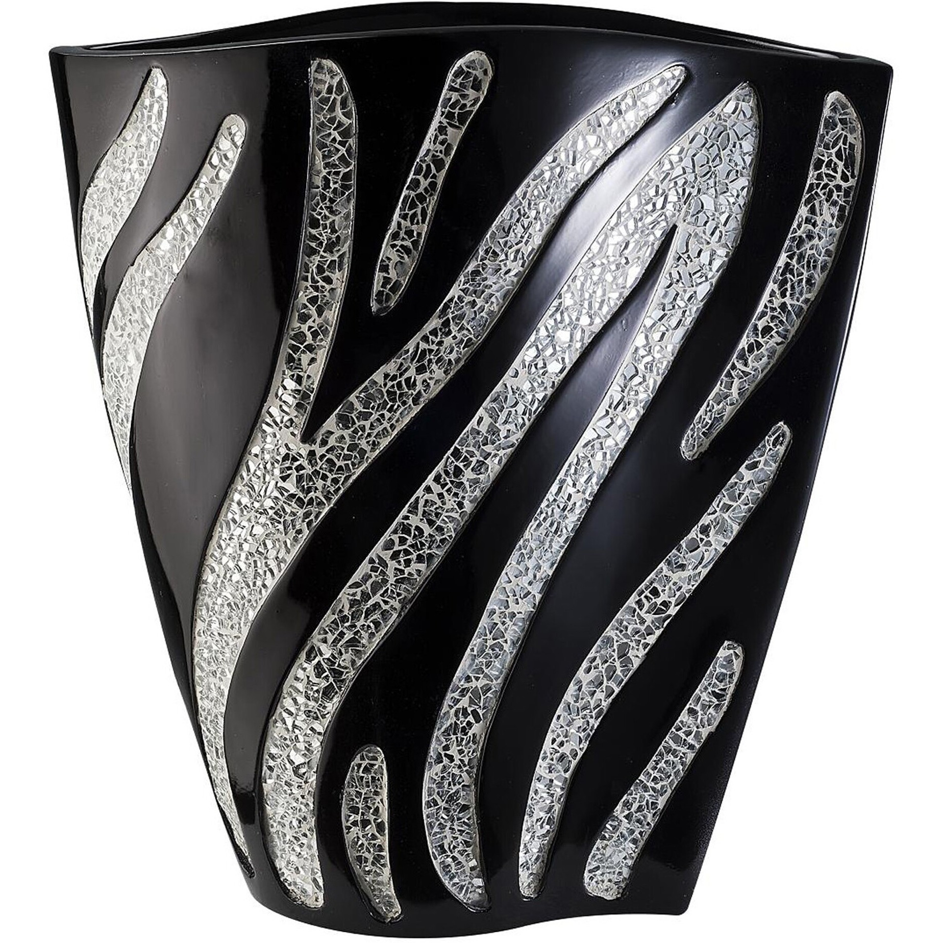 14" Black and Silver Striped Polyresin Table Vase