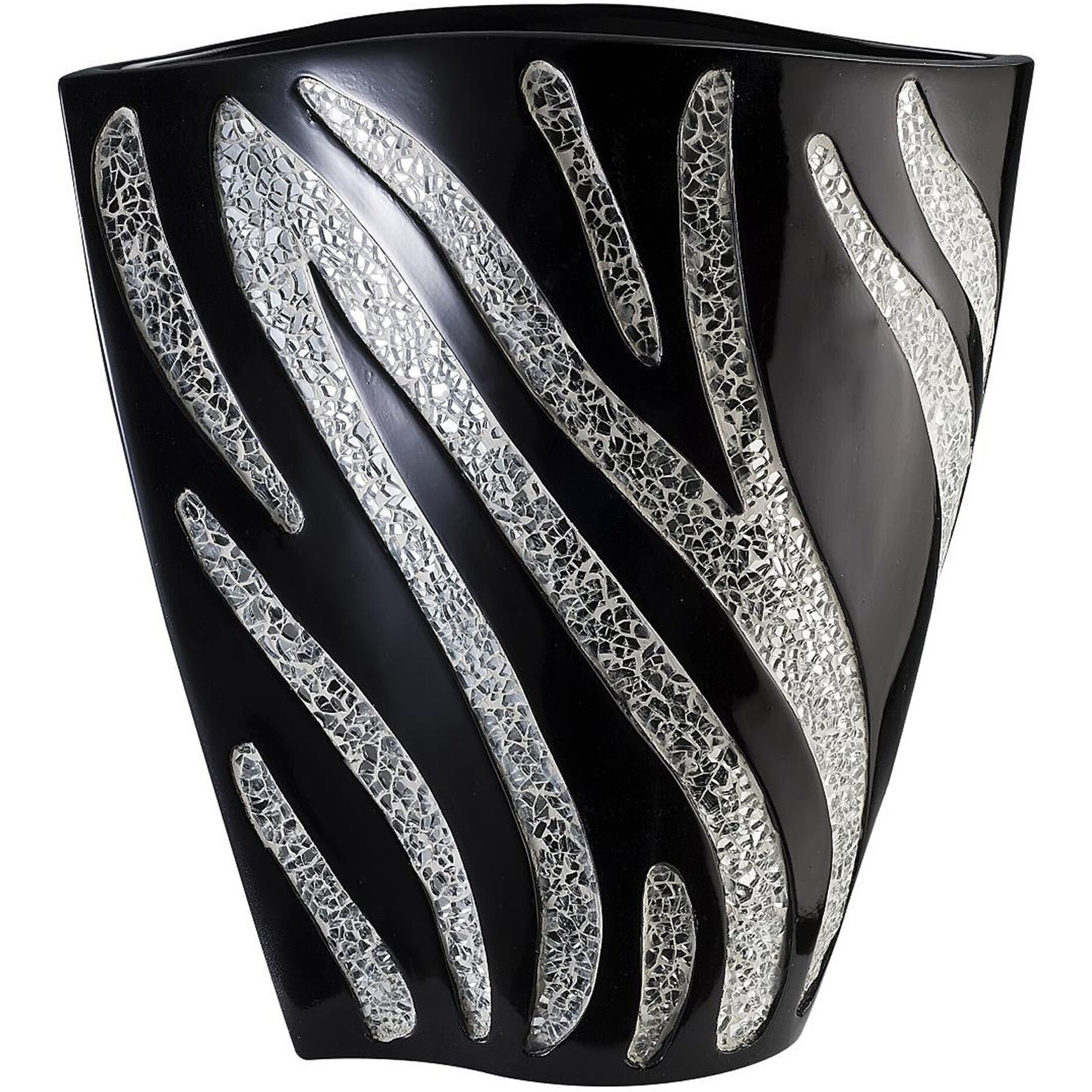 14" Black and Silver Striped Polyresin Table Vase