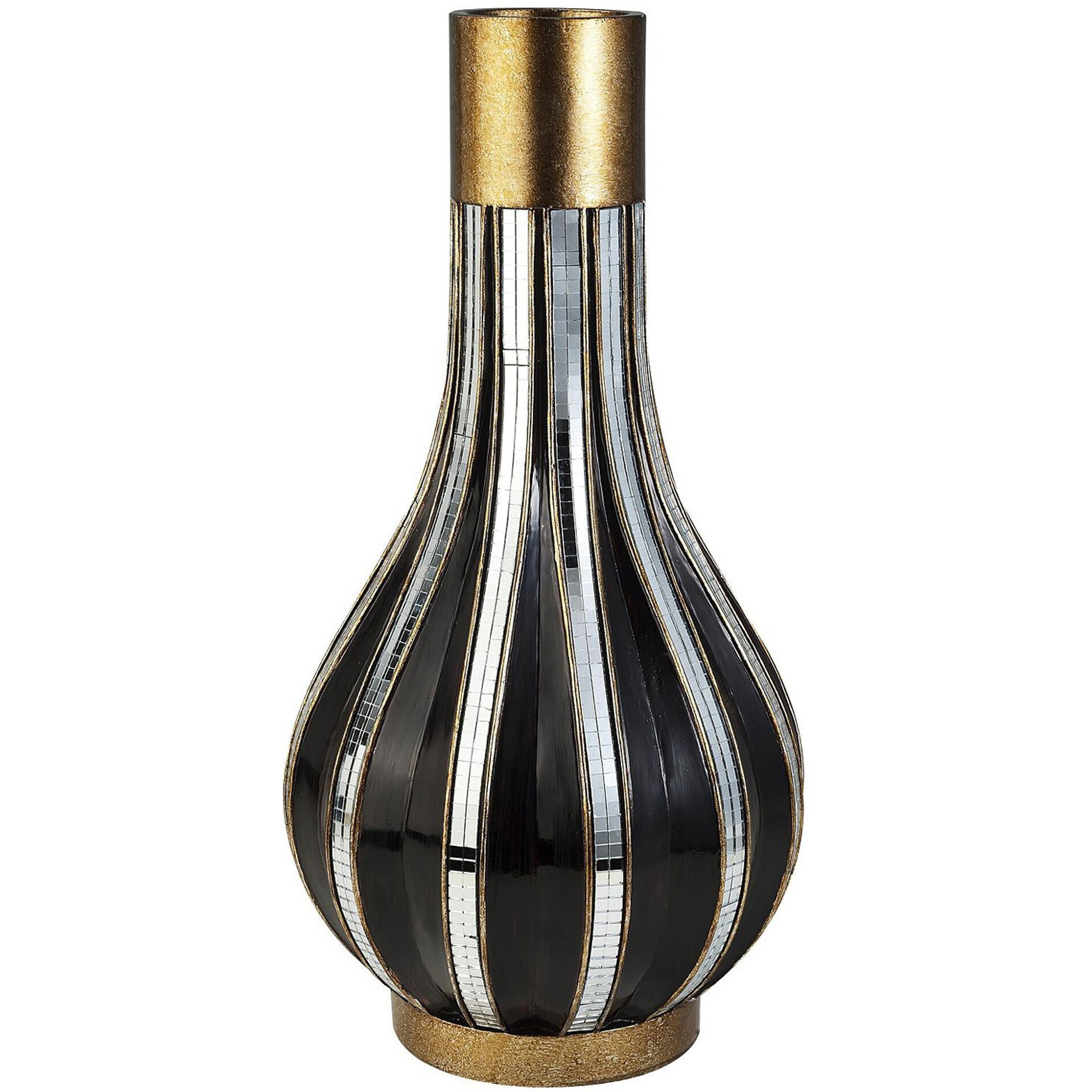 16" Polyresin Gold and Black Striped Round Urn