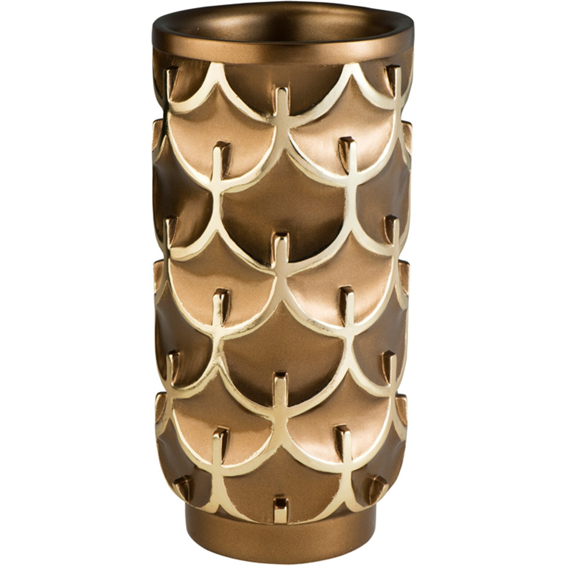14" Polyresin Gold Geometric Cylinder Table Vase