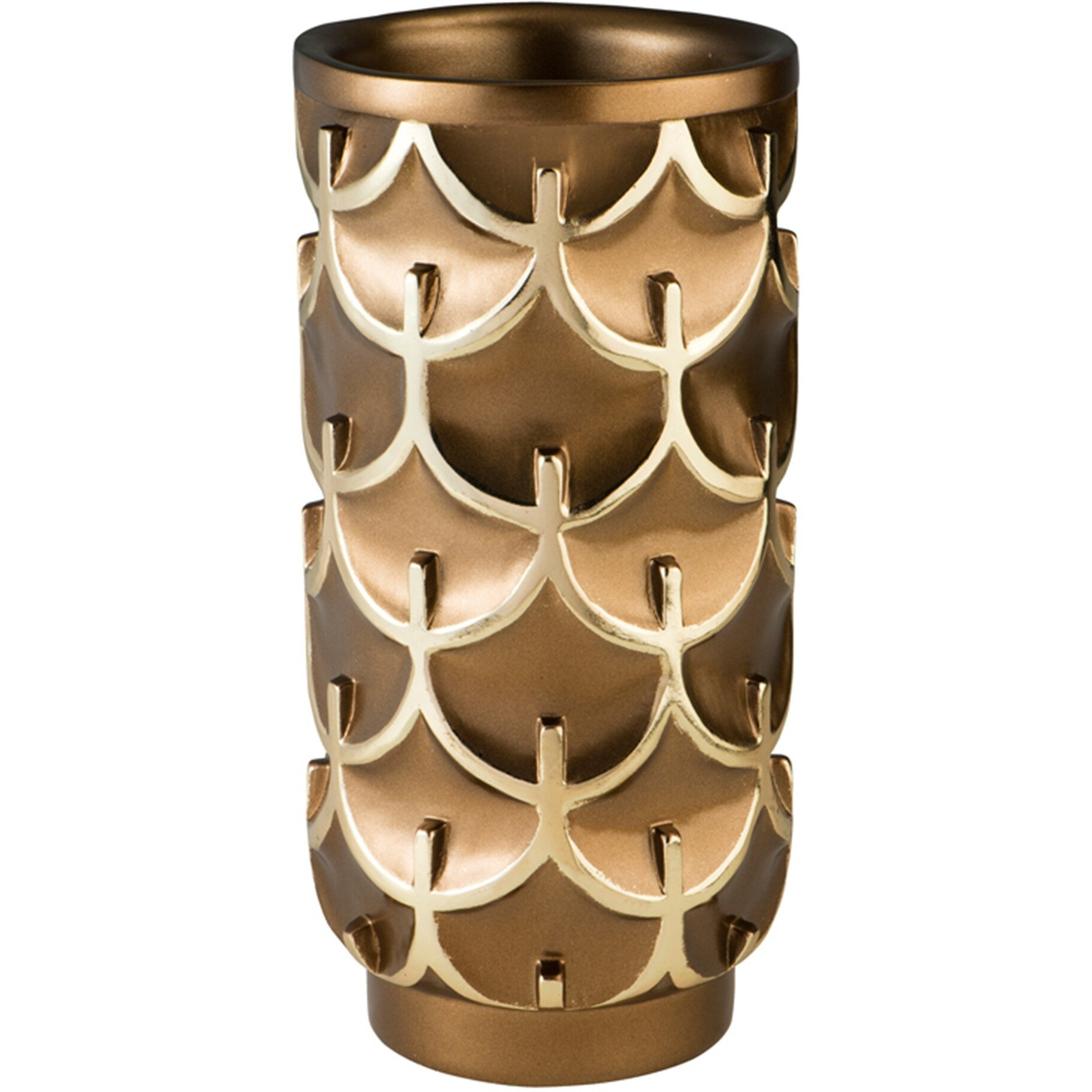 14" Polyresin Gold Geometric Cylinder Table Vase