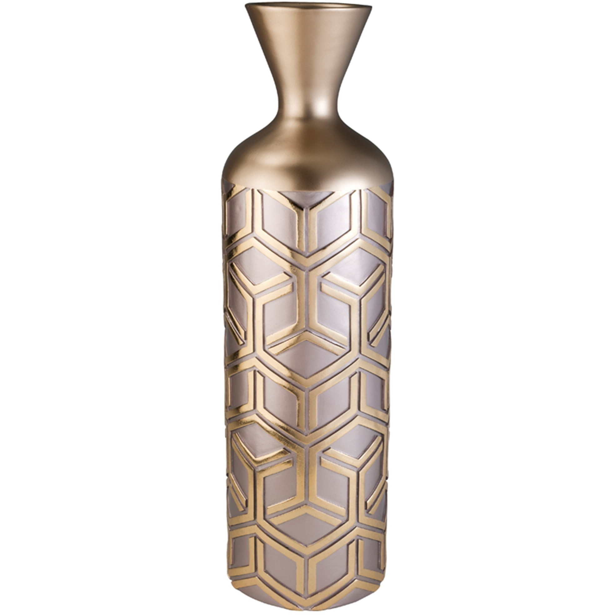 22"  Gold and Brown Geometric Polyresin Floor Vase
