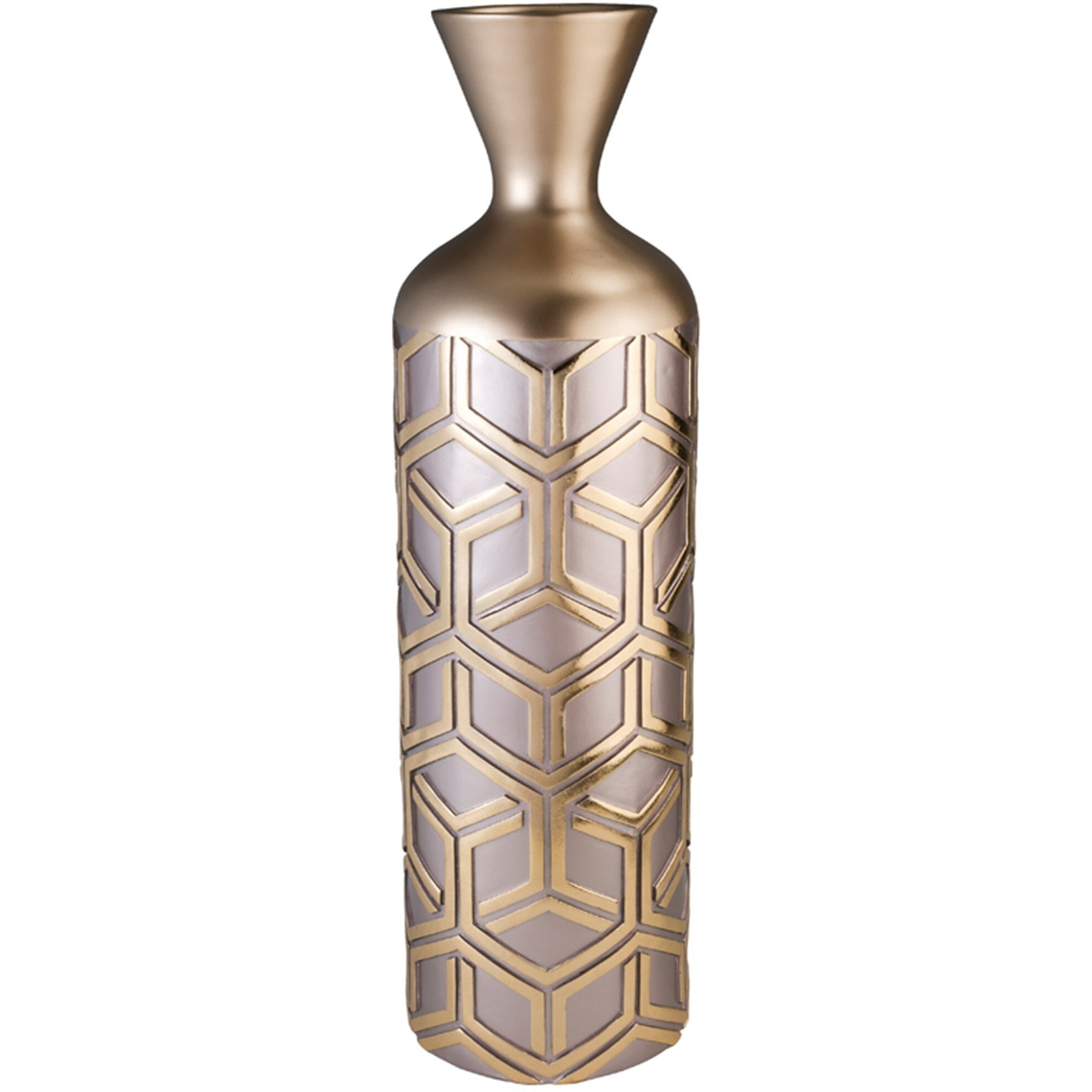 22"  Gold and Brown Geometric Polyresin Floor Vase